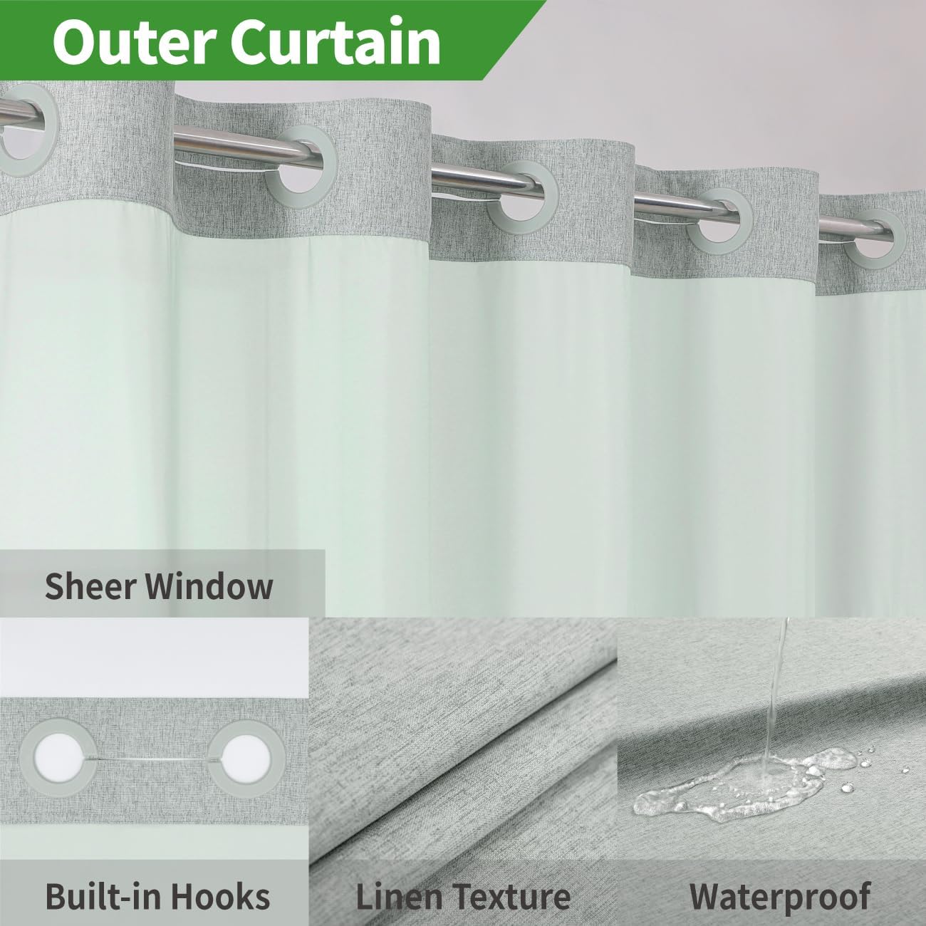 Detalle de eachope No Hooks Needed Shower Curtain 71x74