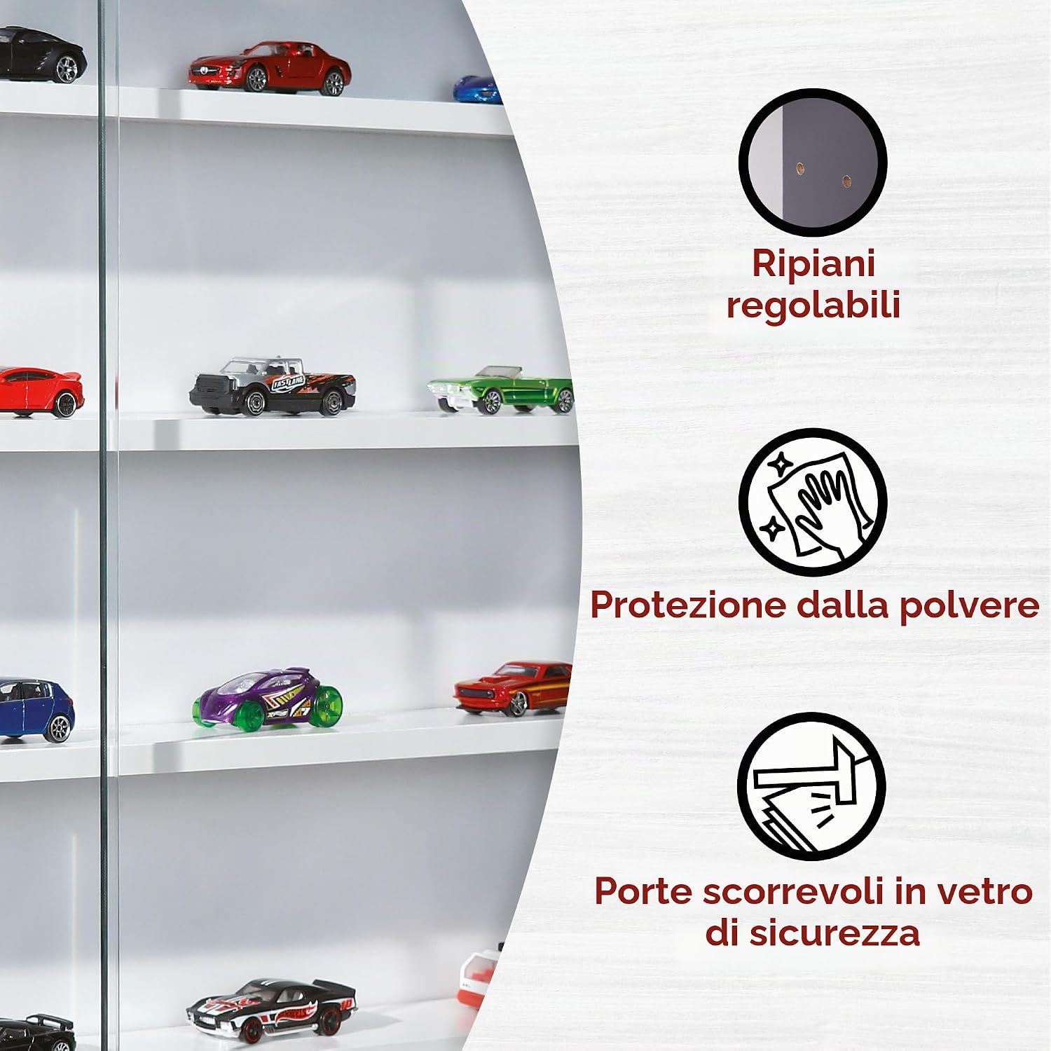 Thumbnail 4 de Inter Link Espositore da parete per oggetti da collezione – Armadio con 4 ripiani e 5 scomparti in MDF Grigio/Bianco (80x60x9,5 cm) Collecty Grigio