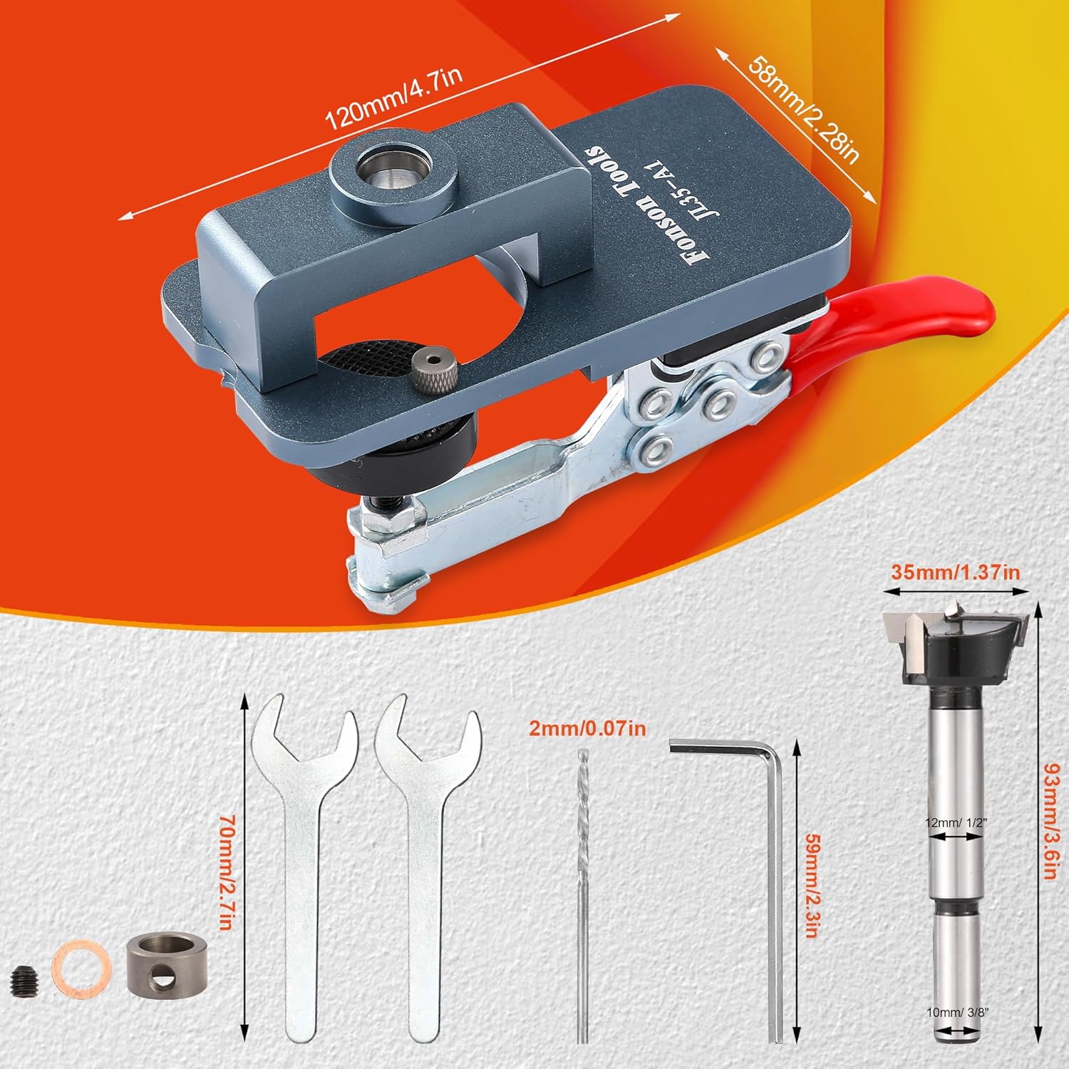 Detalle de Metal Concealed Hinge Jig, 35MM Cabinet Hinge Jig Drilling Hole Puncher with Quick Clamp