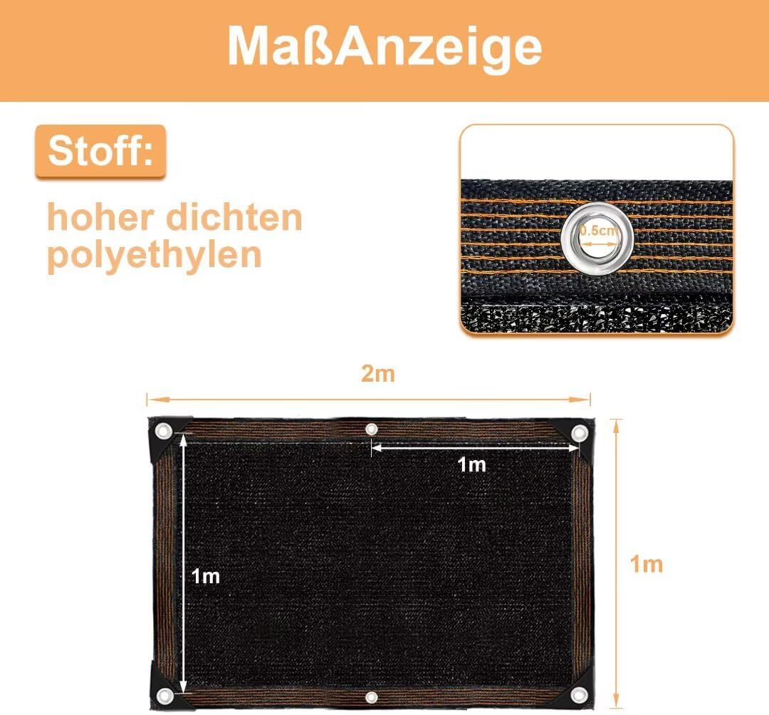 Detalle de Filet d’ombrage avec œillets 1 x 2 m noir – Protection solaire pour jardin, terrasse et extérieur