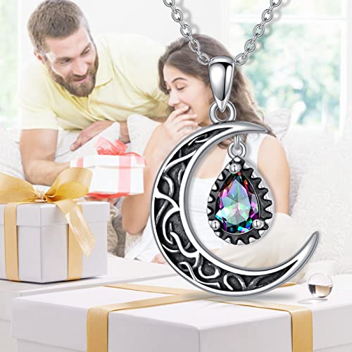 Detalle 2 de VONALA Collar de luna celta en plata de ley con topacio arcoíris
