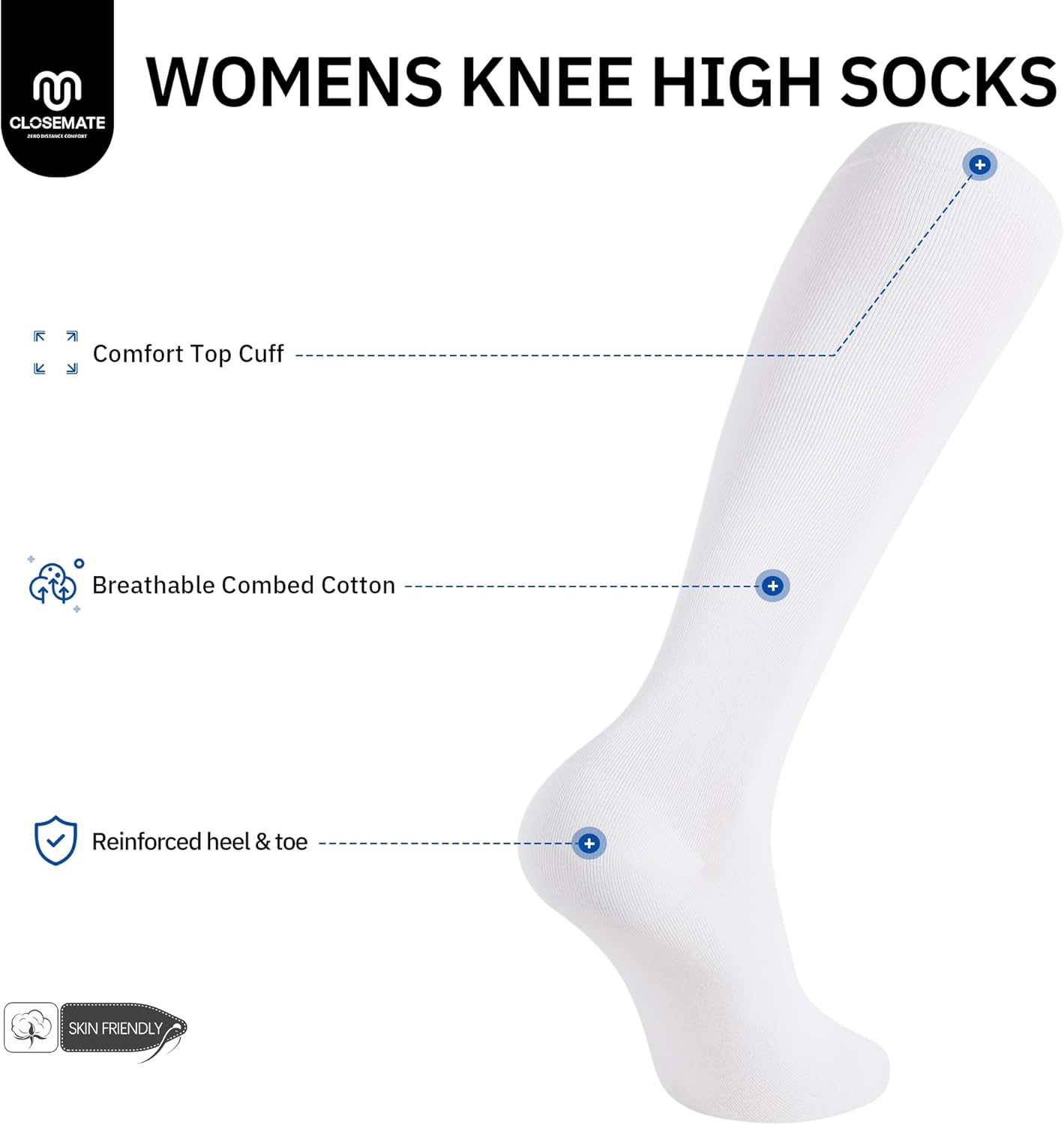 Thumbnail 3 de CLOSEMATE — 3 paires de chaussettes hautes femmes 35-38 / 39-42, coton doux 80%, respirantes et élastiques