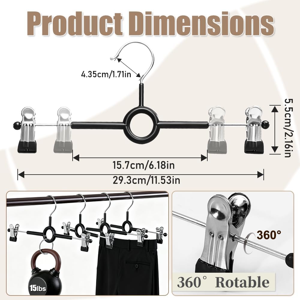 Detalle de 10 Pack Trouser & Skirt Hangers with Adjustable Non-Slip Clips and Rotatable Metal Hooks