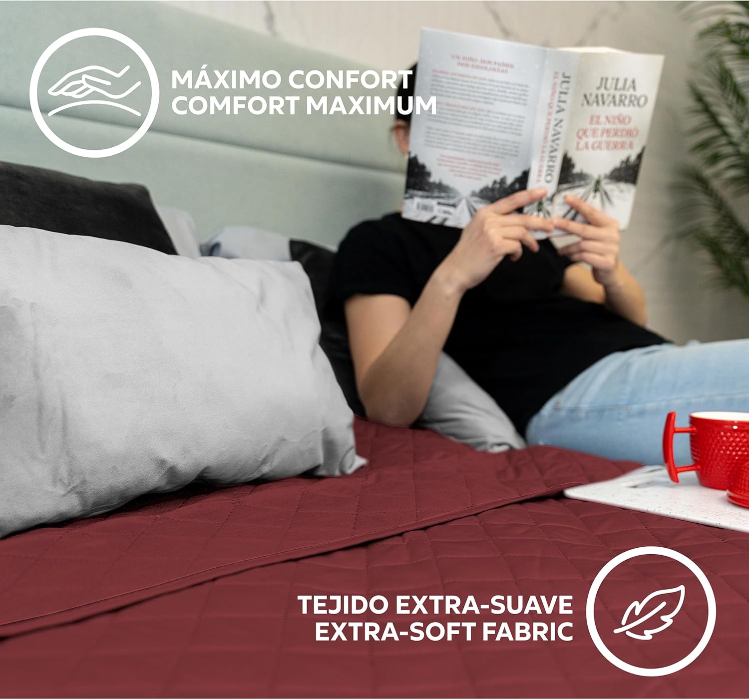 Thumbnail 3 de Easycosy couvre-lit boutis matelassé rouge 230x260 cm pour lit 140x200/150x200