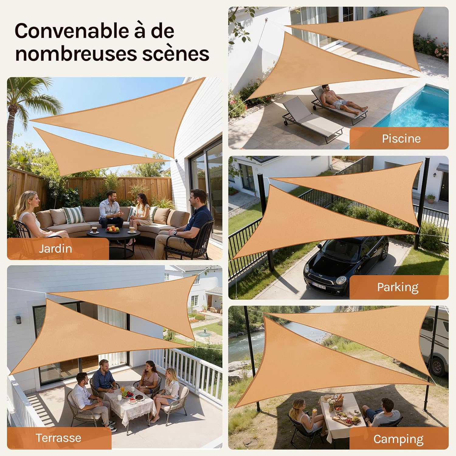 Thumbnail 3 de WOLTU Voile d’ombre triangle respirante en HDPE 3,6 × 3,6 × 5,1 m avec protection anti-UV