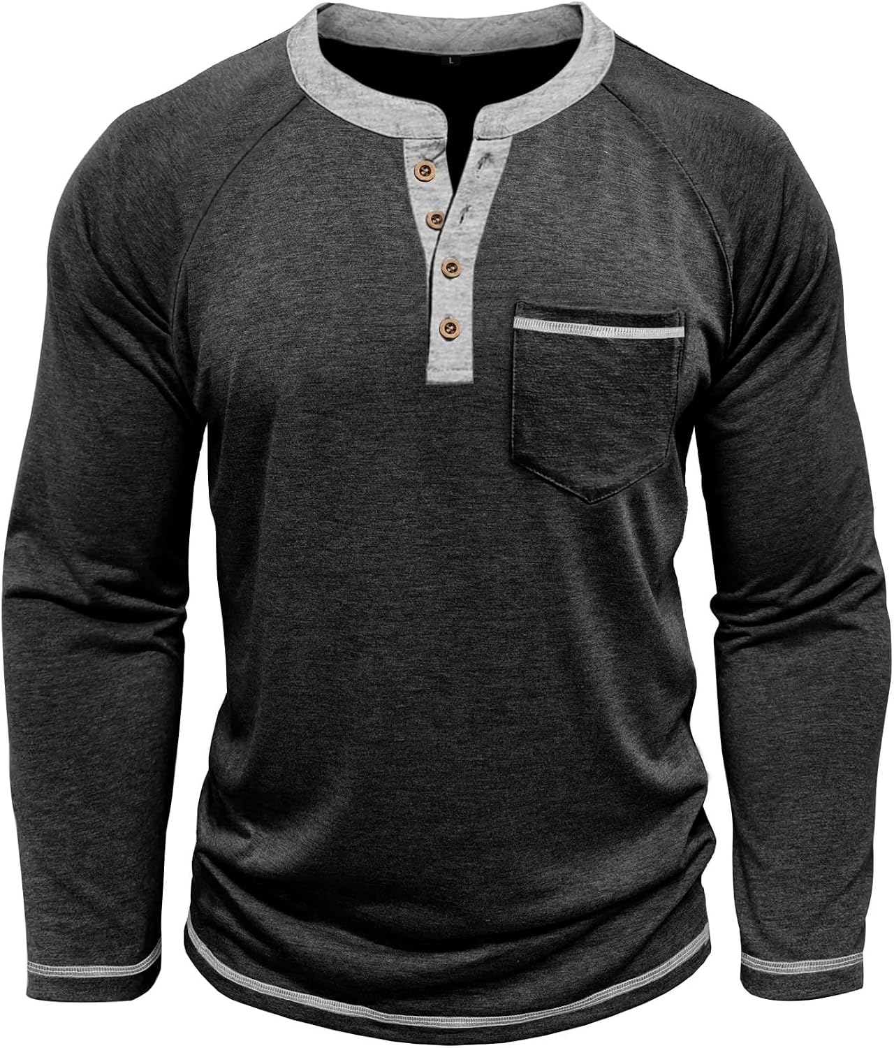 Detalle 2 de Henley Shirt Herren Langarm Langarmshirt