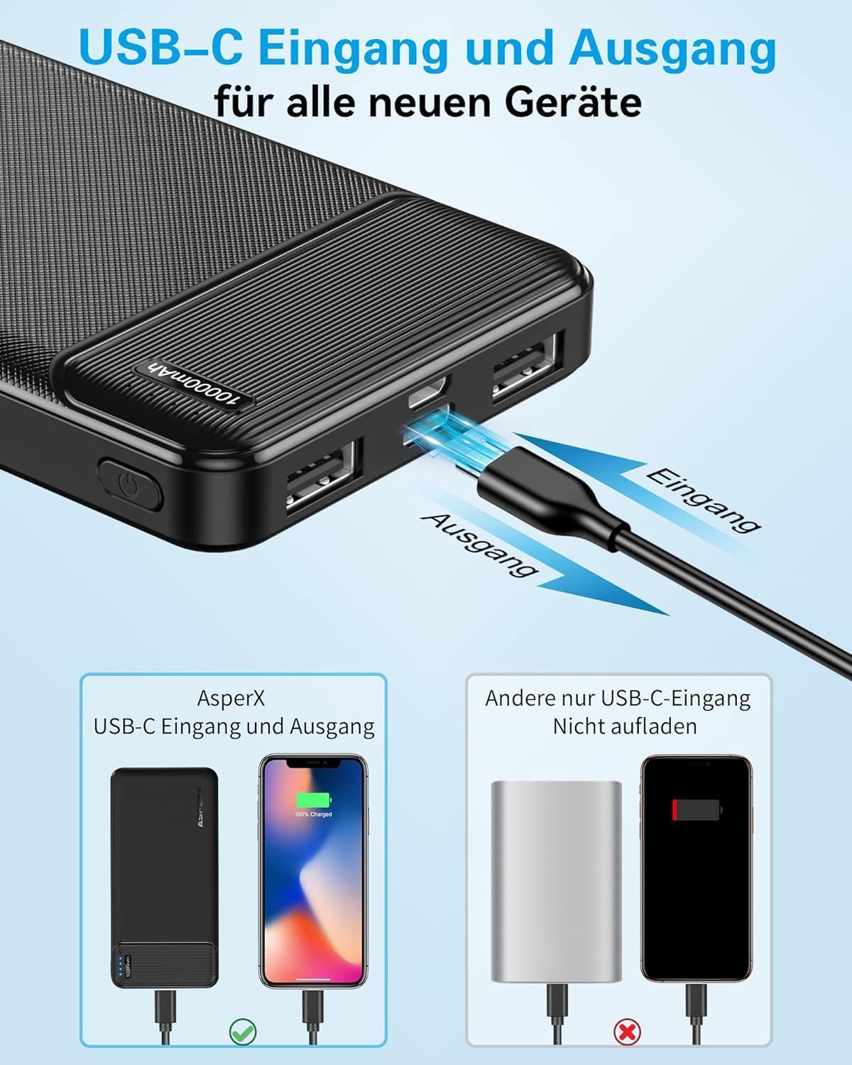 Thumbnail 6 de AsperX Power Bank 10000mAh 2 Stück