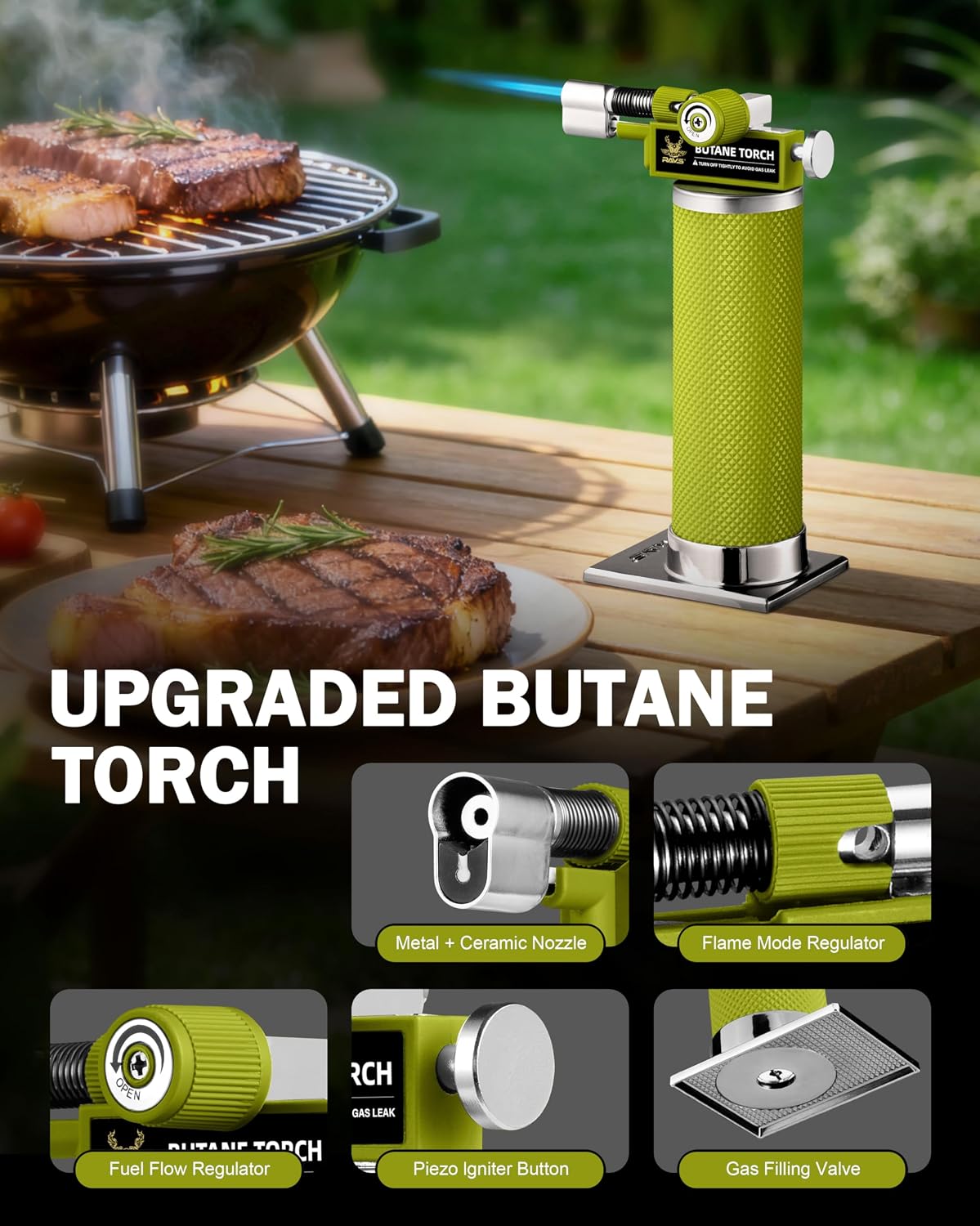 Detalle de RAVS Dual Flame Butane Torch Lighter: Refillable Kitchen Torch with Adjustable Flame