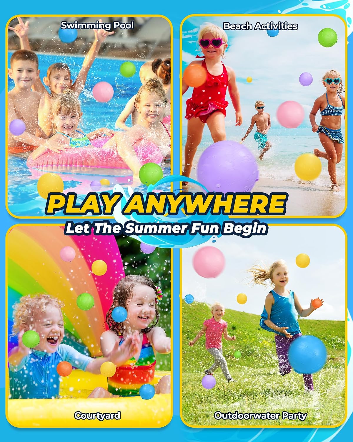 Detalle de Reusable Water Balloons: 16-Pack Silicone, Self-Sealing & Quick Fill for Outdoor Water Games