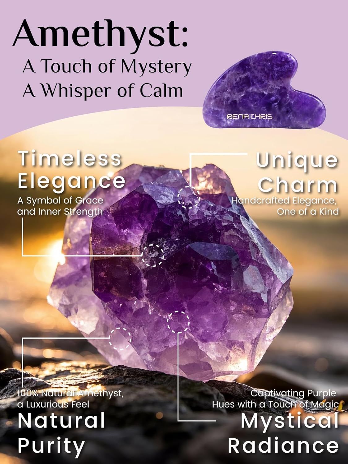 Detalle 2 de Rena Chris Gua Sha Natural Amethyst Stone