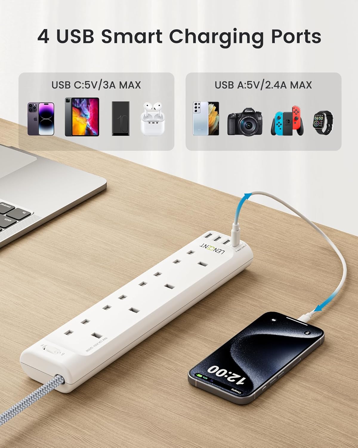 Thumbnail 2 de LENCENT Extension Lead with USB C 3250W