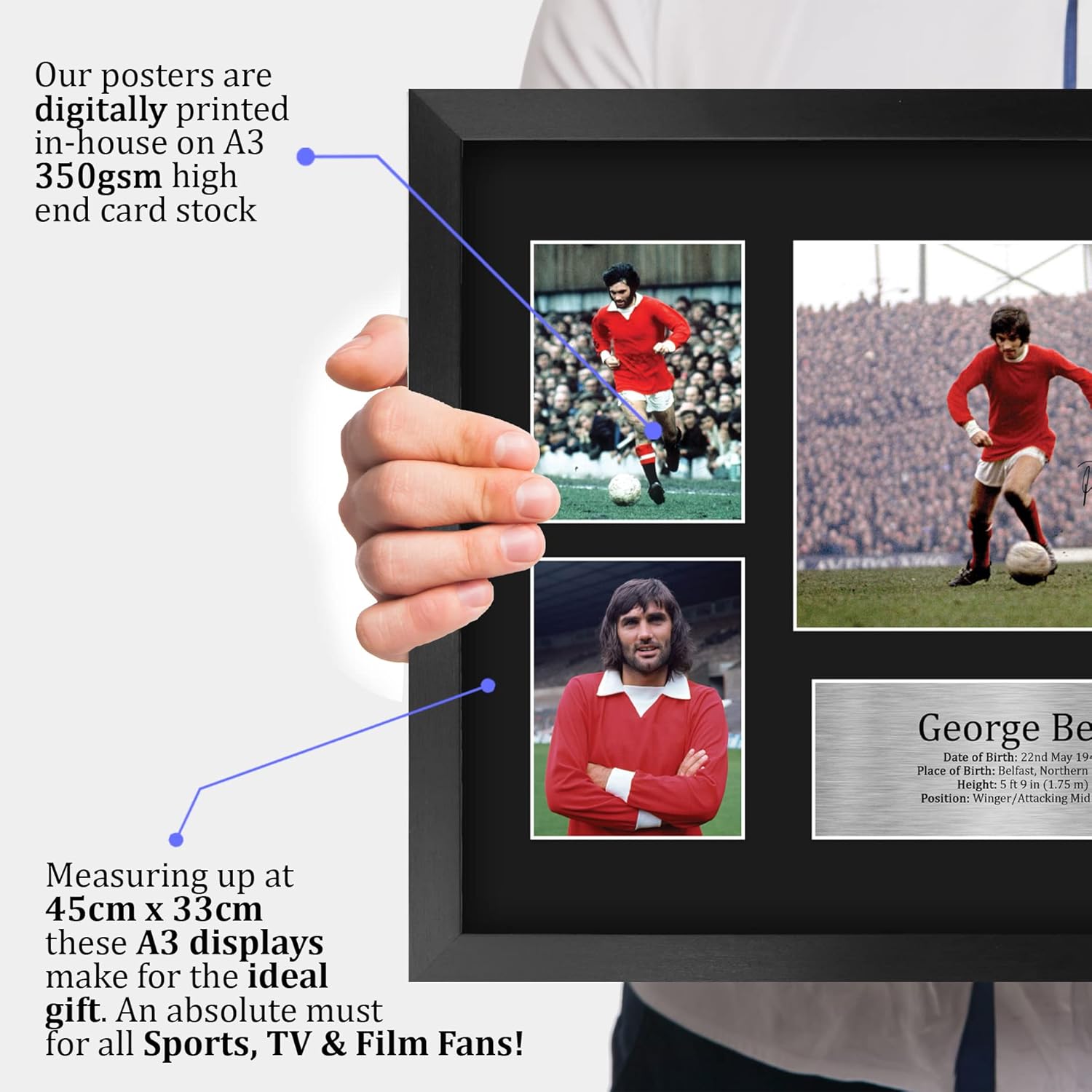 Thumbnail 2 de HWC Trading FR A3 George Best printed memorabilia signed autograph photo display (A3 framed)