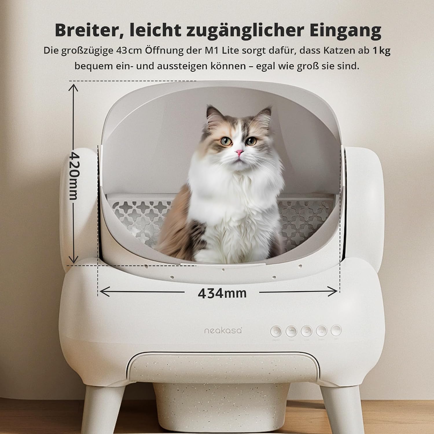 Detalle de Neakasa M1 Plus Lite – Selbstreinigende Katzentoilette mit Open-Top Design (XXL Kapazität) und App-Steuerung