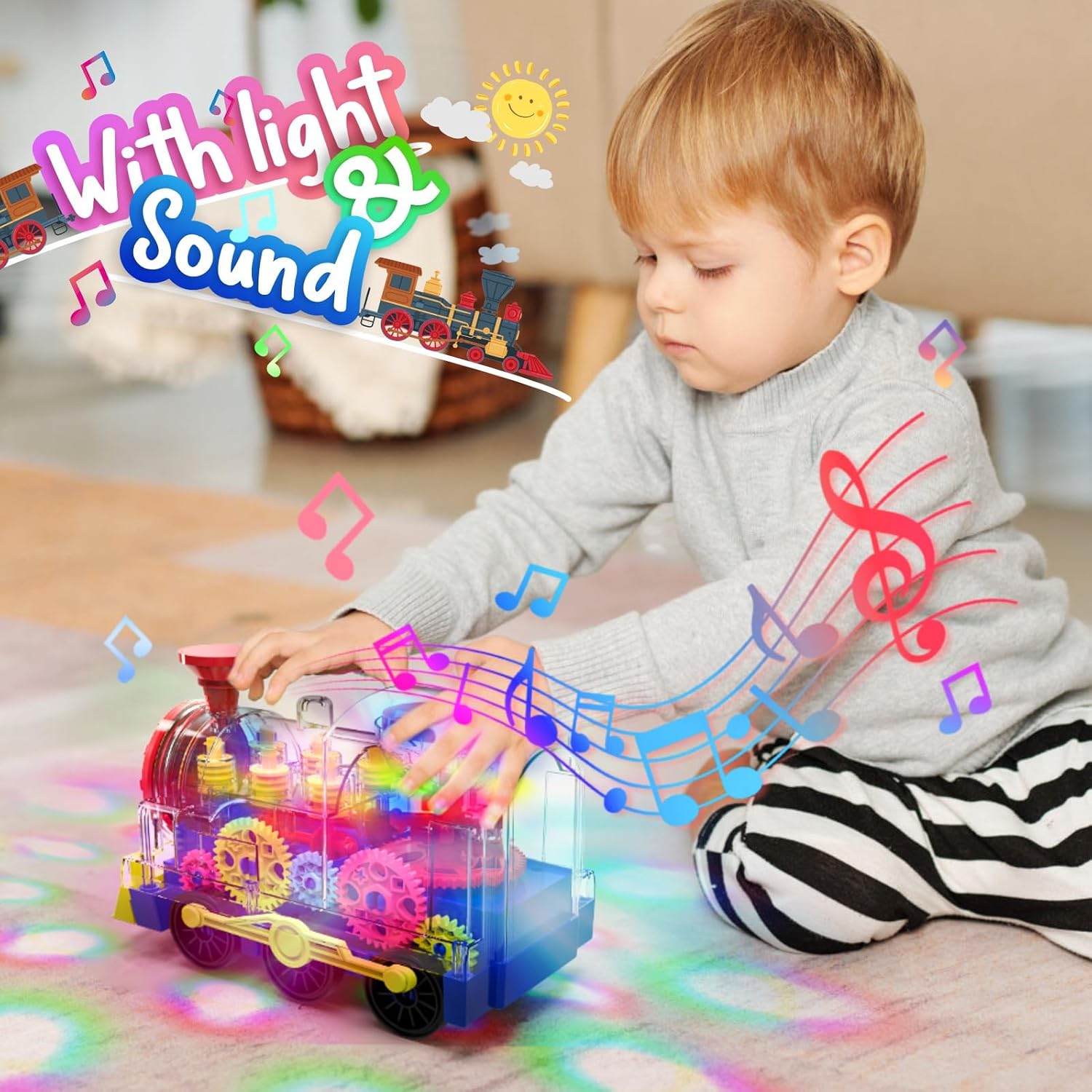 Detalle de Kizeefun R05 Transparent Gear Train Toy with Lights, Music and 360° Rotation
