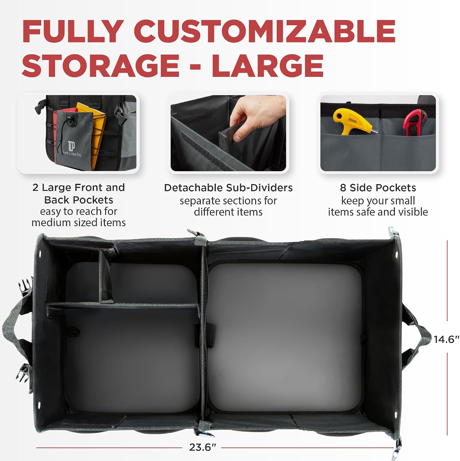 Detalle 2 de TRUNKCRATEPRO Trunk Organizer Large, Adjustable Compartments