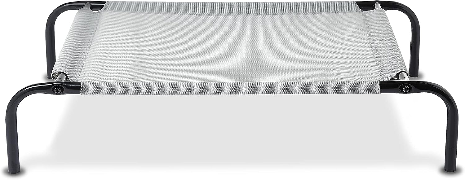 Detalle de Amazon Basics legowisko chłodzące dla psa S, metalowa rama, szare, 90,42 × 55,37 × 19,55 cm