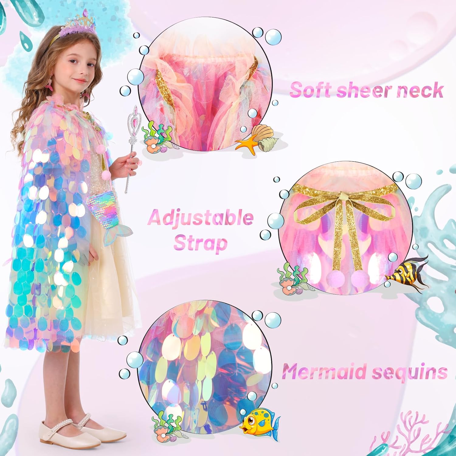 Thumbnail 2 de LIMIROLER Mermaid Princess Dress Up Kit 9 pcs