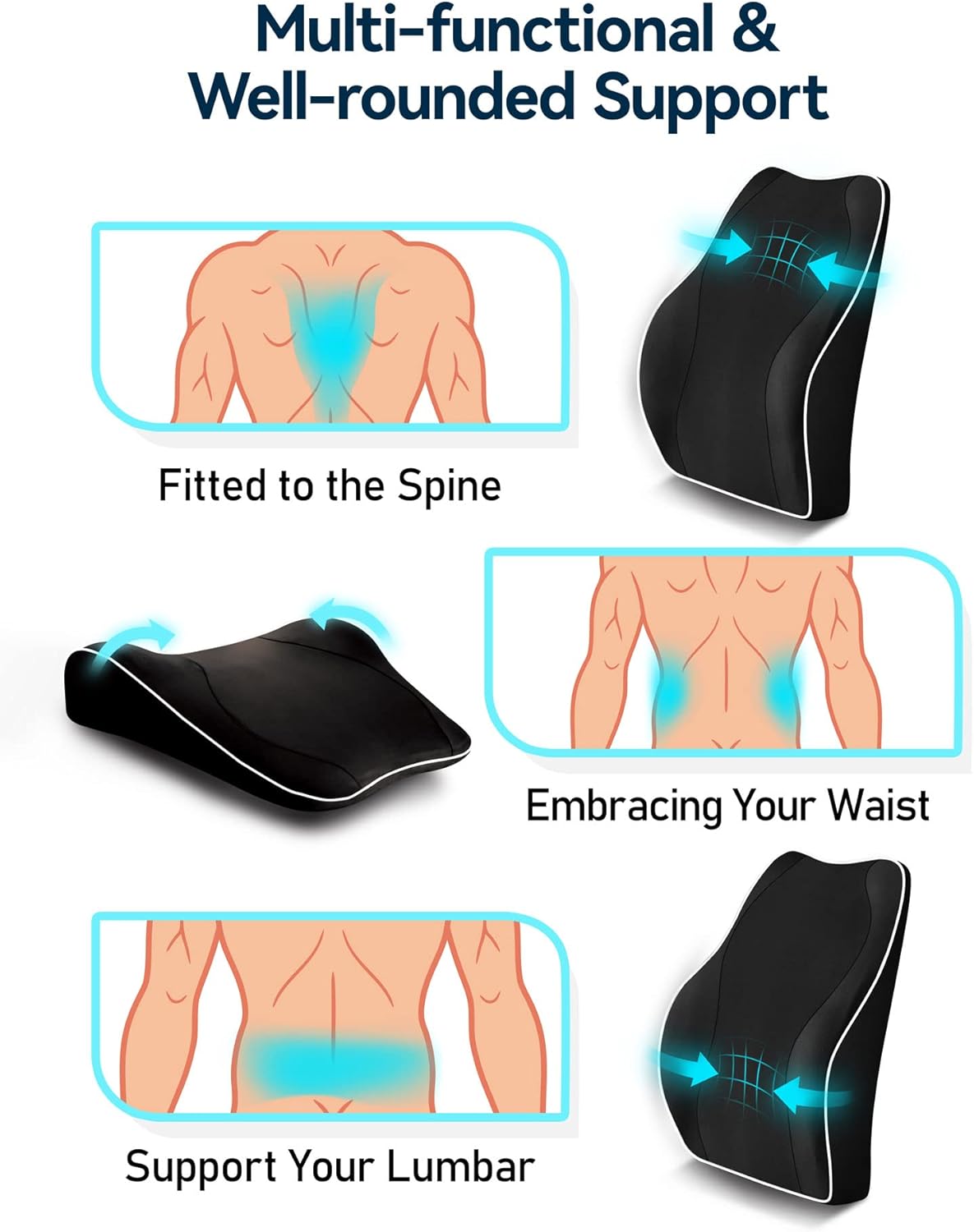 Thumbnail 3 de Travel Ease Ergonomic Lumbar Support Cushion (Memory Foam, Black)