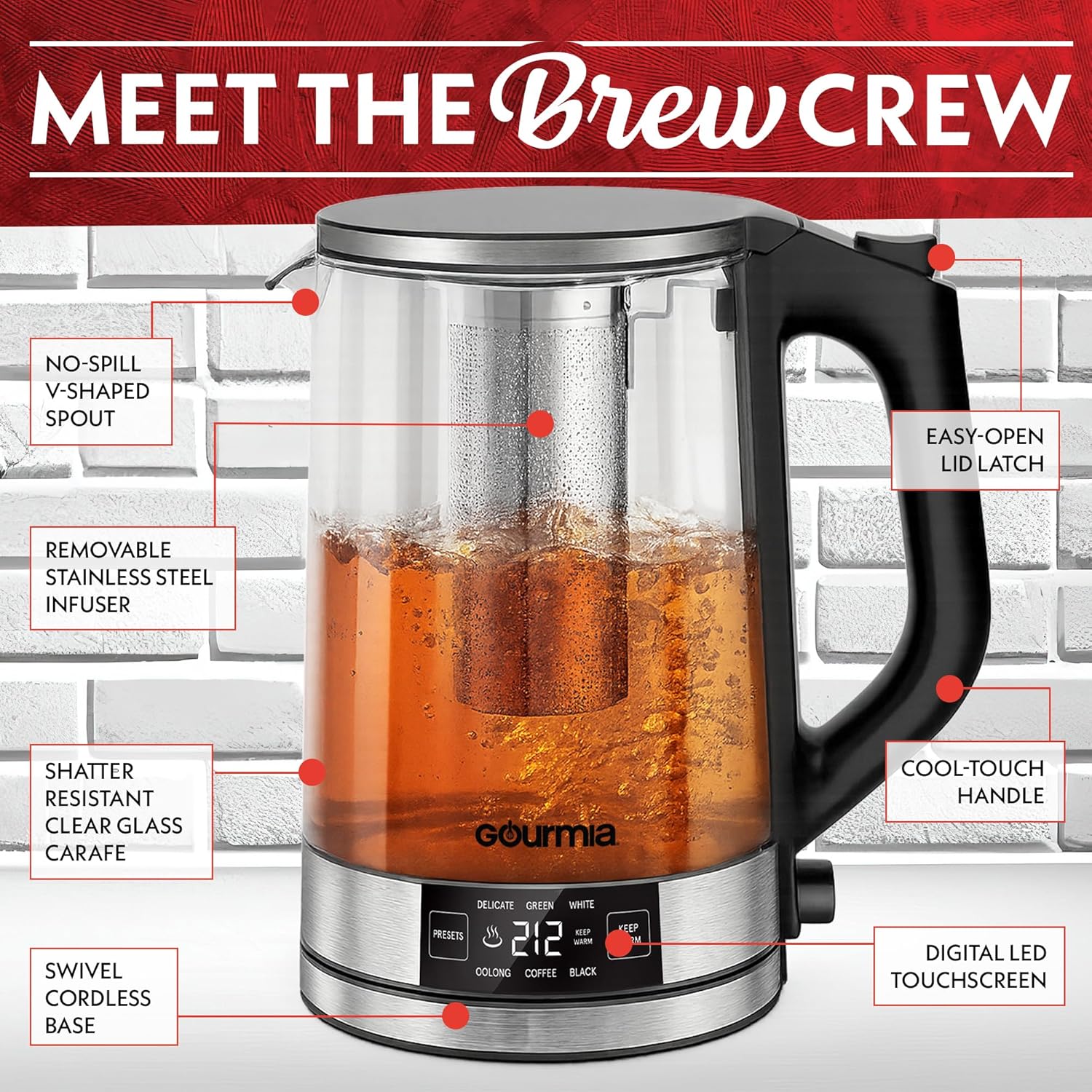 Thumbnail 5 de Gourmia Programmable Digital Glass Kettle 1.7L