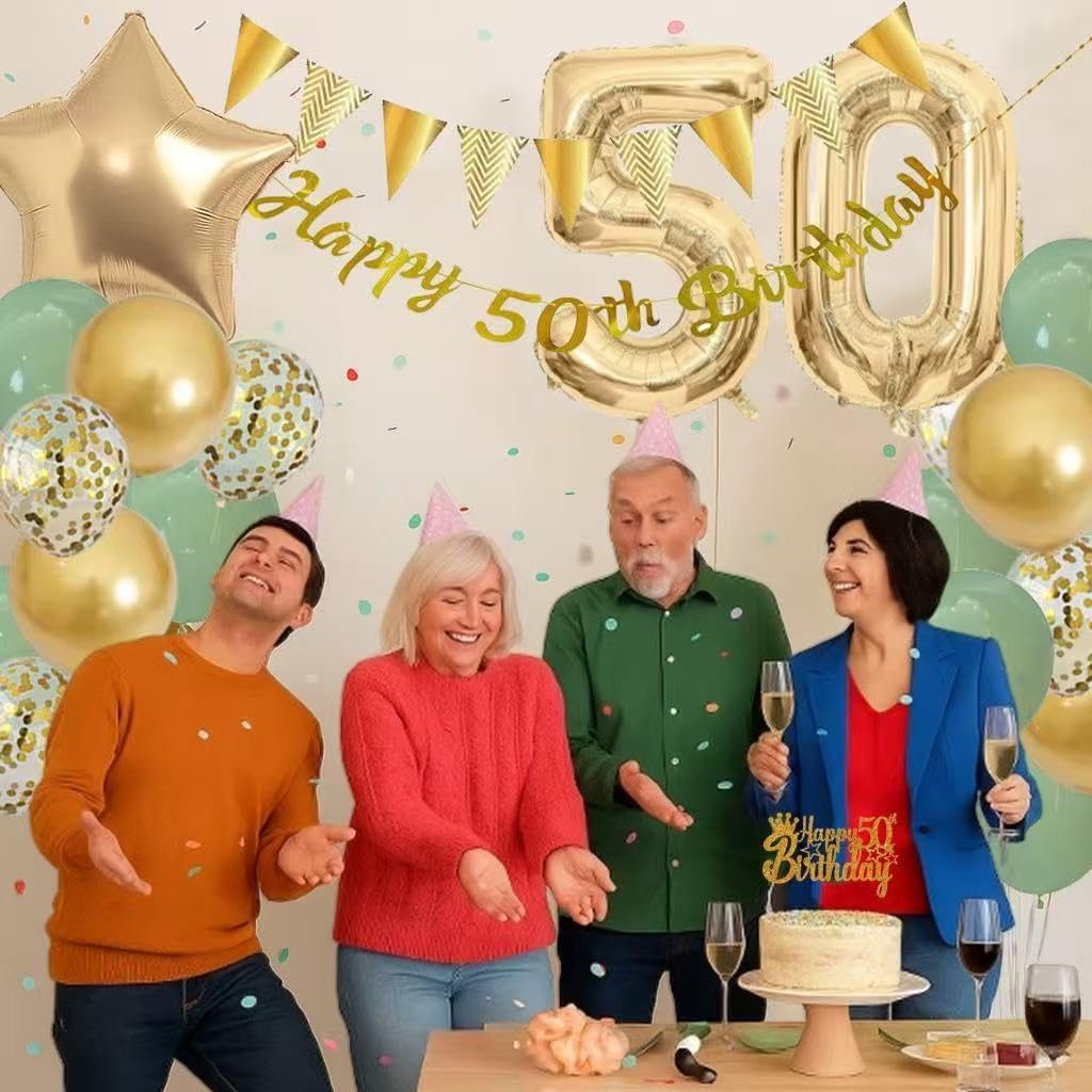 Detalle de 50th Birthday Decorations for Women & Men - Green & Gold Party Kit
