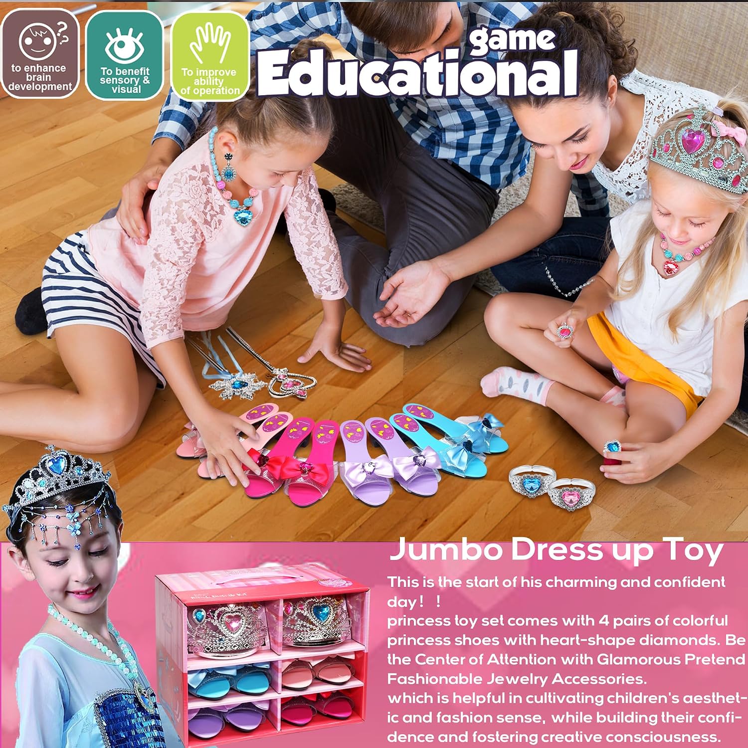 Detalle de Amerrly Z004 prinsessenset met 4 paar schoenen en 2 sieradensets