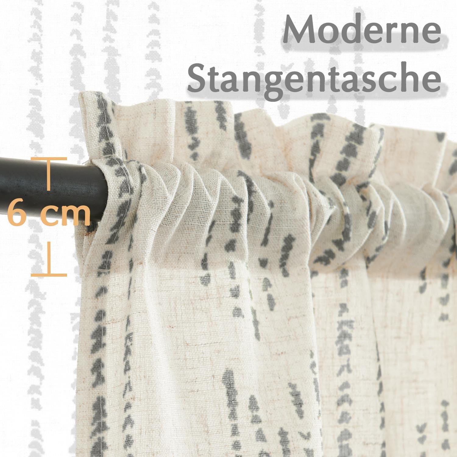 Thumbnail 4 de Vangao Scheibengardinen Modern Küche Boho gestreift (2er-Set) mit Stangendurchzug in Leinenoptik