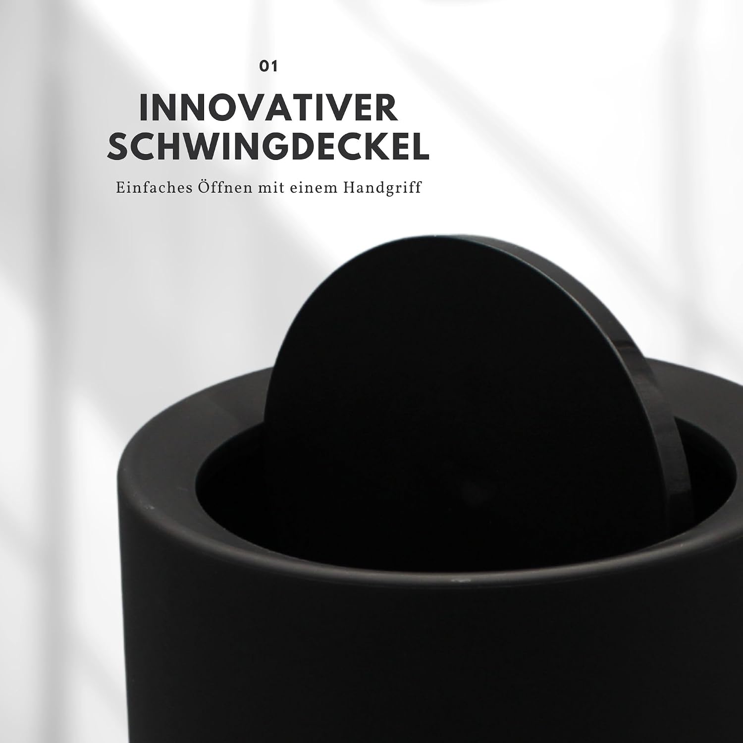 Detalle 2 de Nell 12L Mülleimer Büro Schwarz Matt mit Schwingdeckel – robust, stilvoll und flexibel