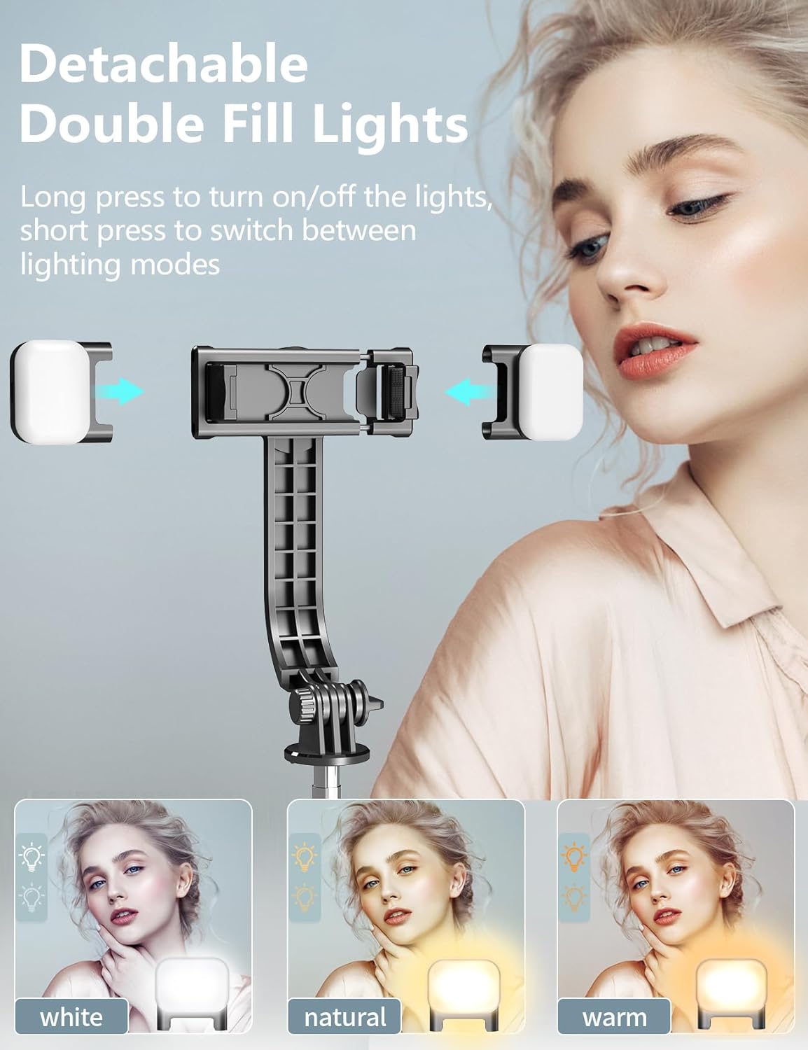 Thumbnail 1 de 67-inch selfie stick tripod with light