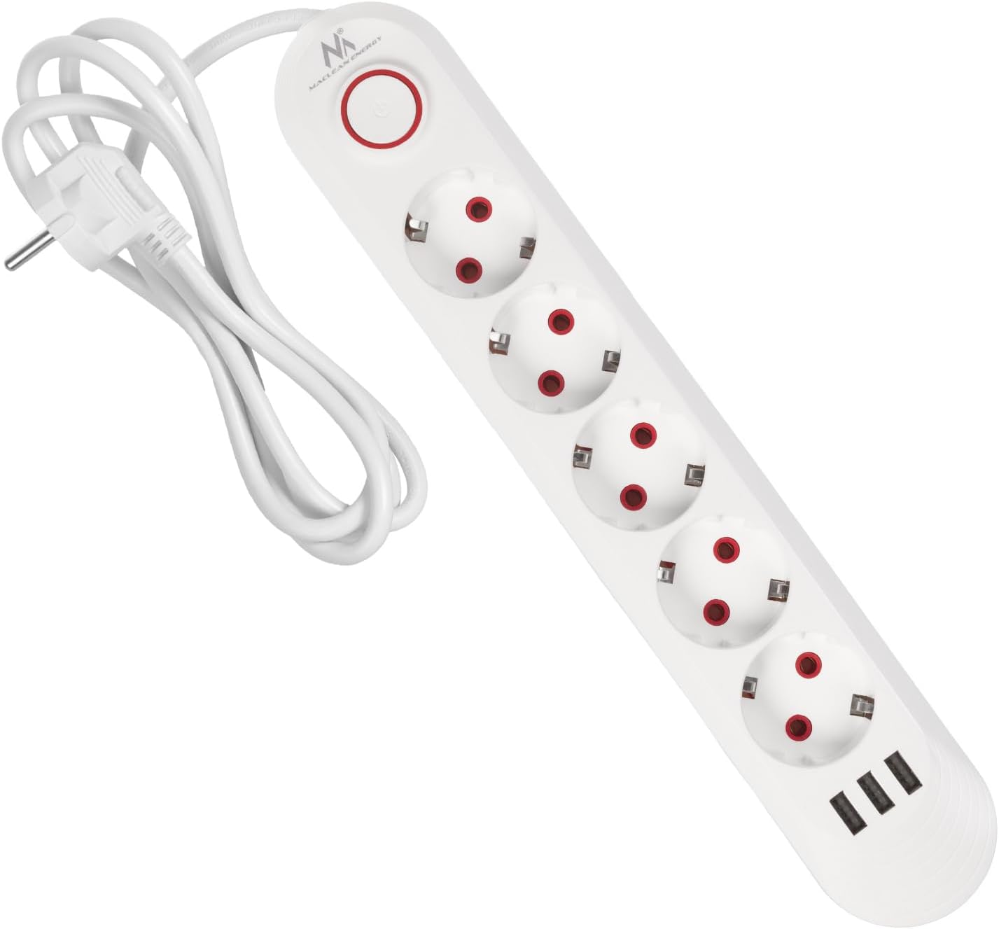 Detalle 2 de Maclean MCE395 W grenuttag med 5 uttag, 3 USB-A och 45° vinkling