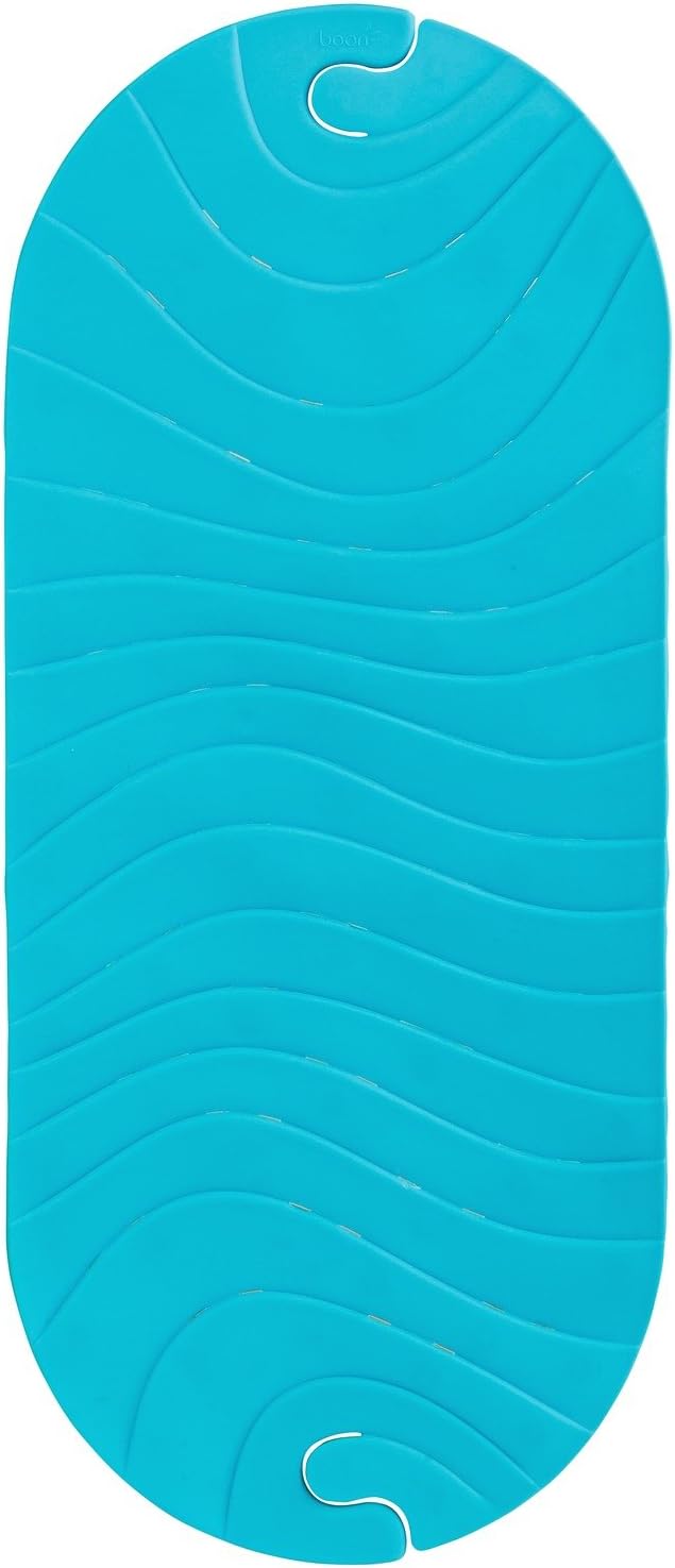 Boon RIPPLE textured non-slip baby bath tub mat with hanging hook and drain holes (Blue) – B11192