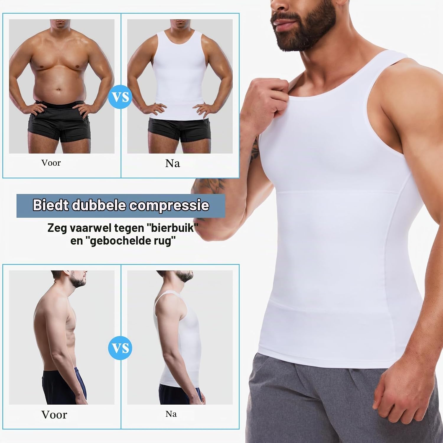 Detalle 2 de SLIMBELLE mouwloos compressieshirt voor heren, elastisch en figuurvormend