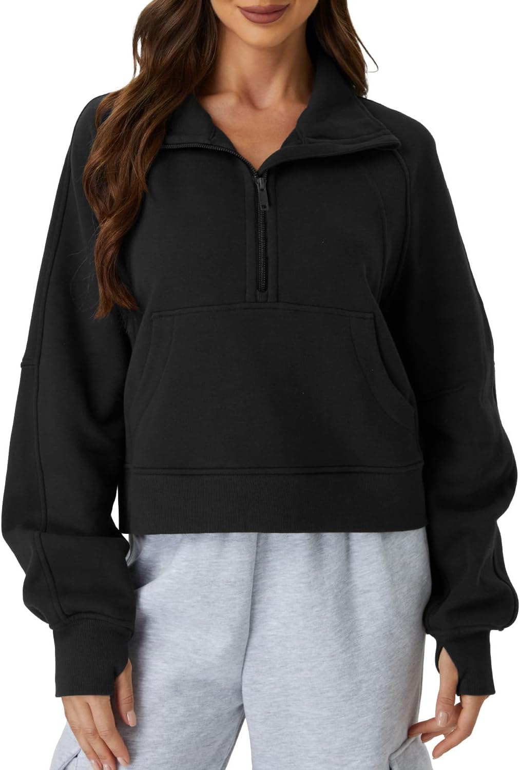 Detalle de Friptspyg Sweat à capuche en velours pour femme – sweat d’hiver chaud à manches longues avec poche