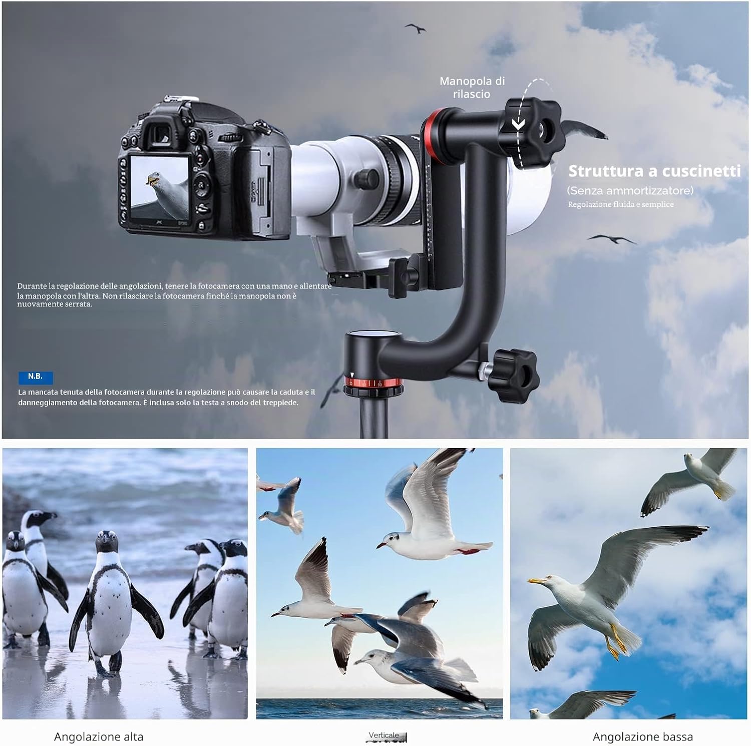 Detalle de NEEWER GM101: testa per treppiede gimbal con piastra Arca e base girevole 360° per DSLR