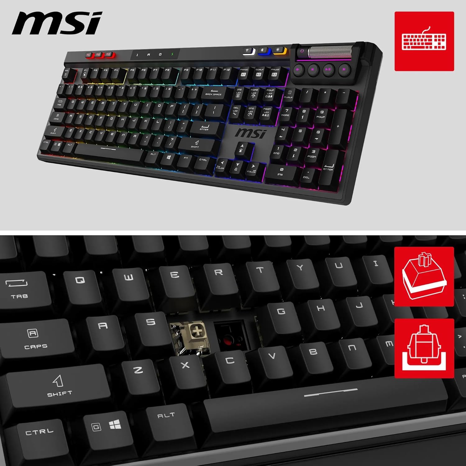 Thumbnail 1 de MSI Strike Pro Wireless AZERTY — clavier gaming sans fil hot-swap silent tactile