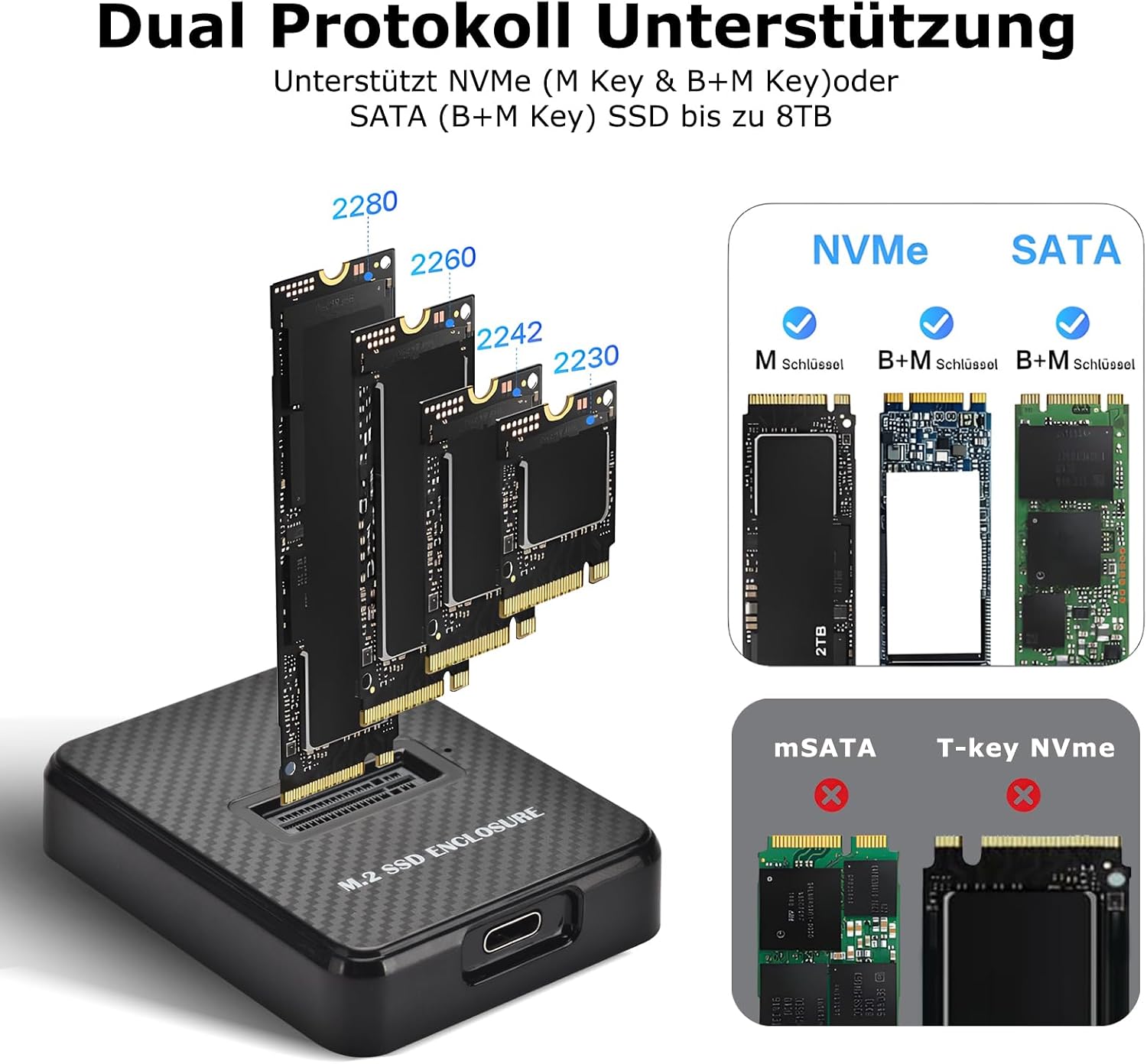 Detalle 2 de M.2 NVMe & SATA Festplatten Docking Station – USB 3.1 Gen2 10 Gbit/s für M-Key/B+M Key
