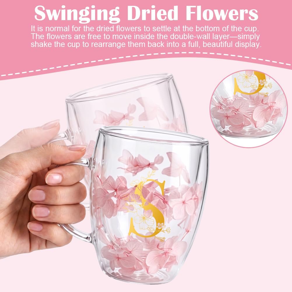 Detalle 2 de AOOTE 6324941 dubbelväggig glasmugg 350 ml med torkade blommor