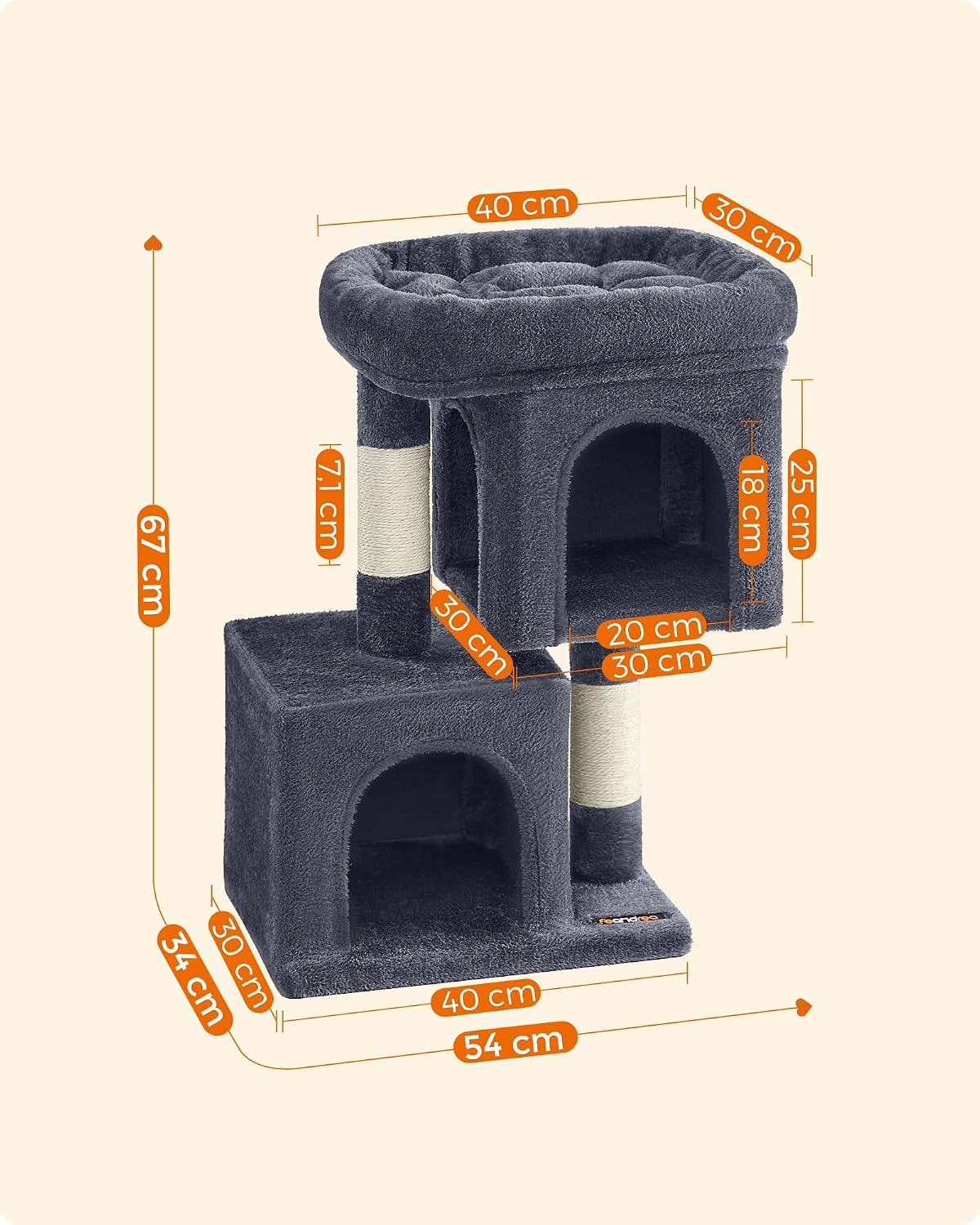 Thumbnail 4 de FEANDREA PCT611G01 Cat Tree, 65 cm, Two Caves and Large Perch