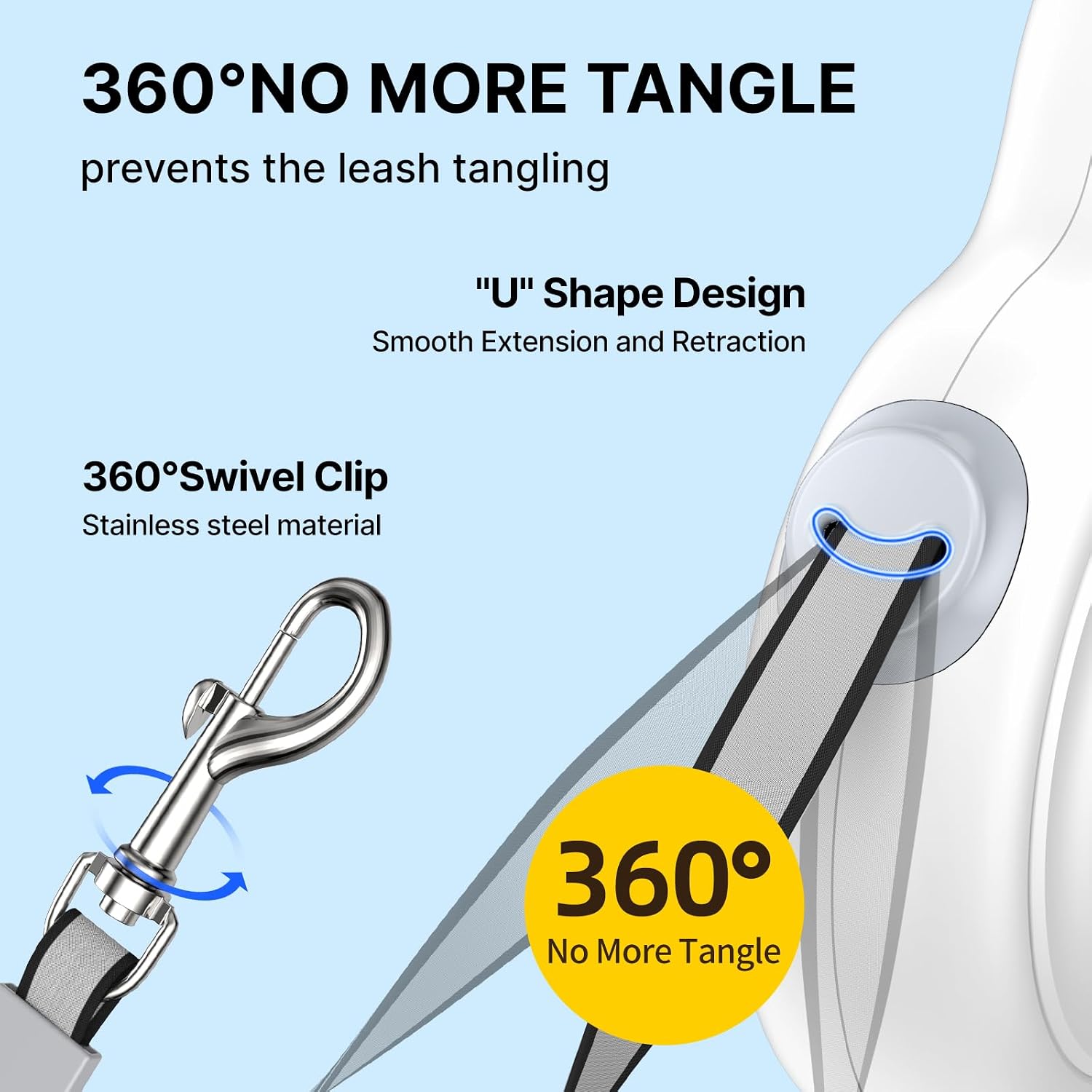 Detalle de Petsuper 3M Retractable Dog Lead for Small to Medium Dogs (Up to 30kg) – 360° Tangle-Free, Lightweight, One-Handed Brake