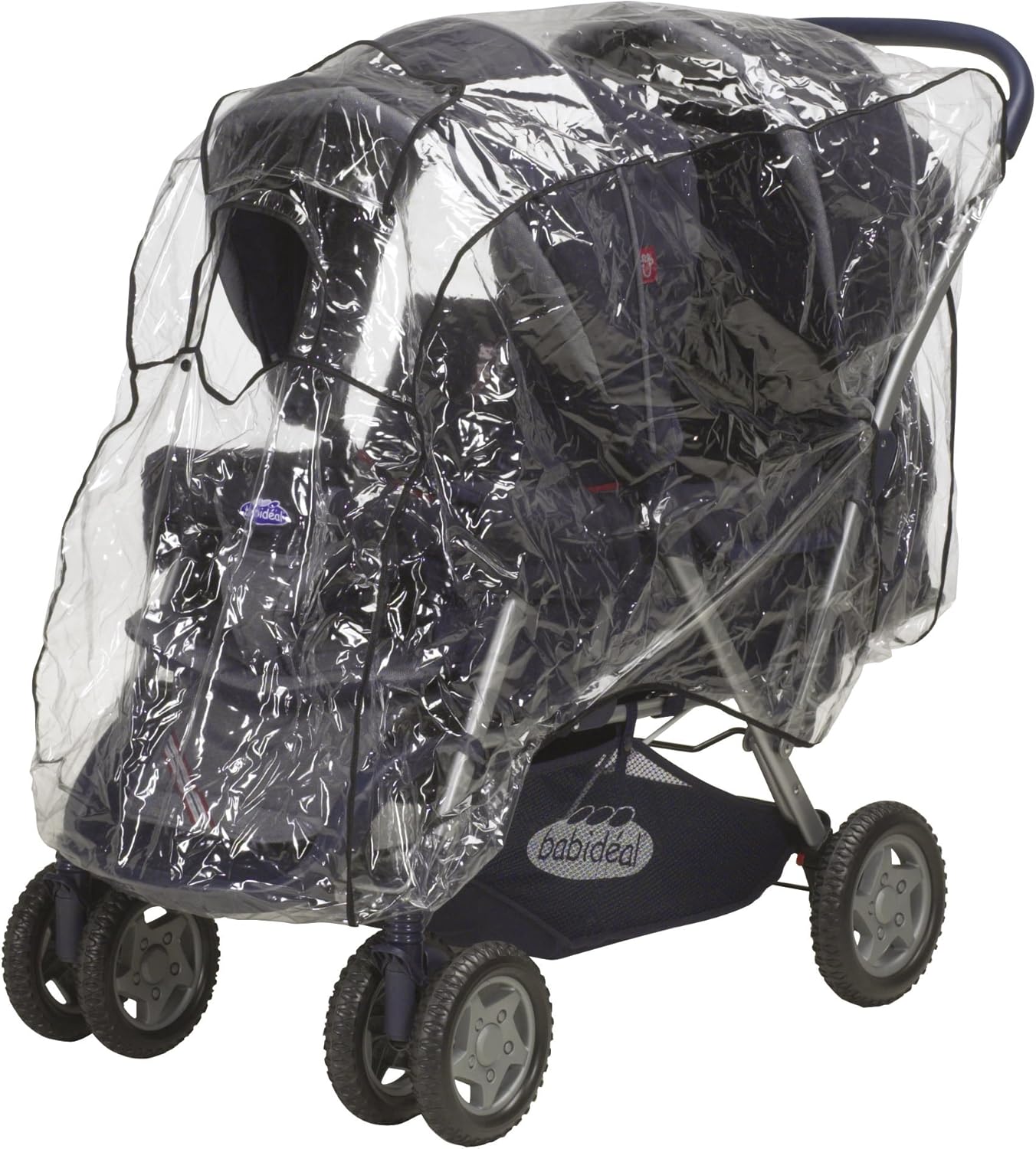 Detalle de Playshoes Parapioggia universale per passeggino gemellare con chiusura ed elastico – trasparente