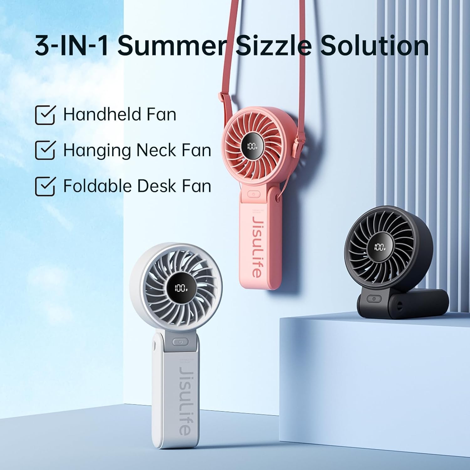 Thumbnail 6 de JISULIFE Handheld Fan – 3-in-1 Portable Fan with 12-Blade High-Power Motor and 5000mAh Battery
