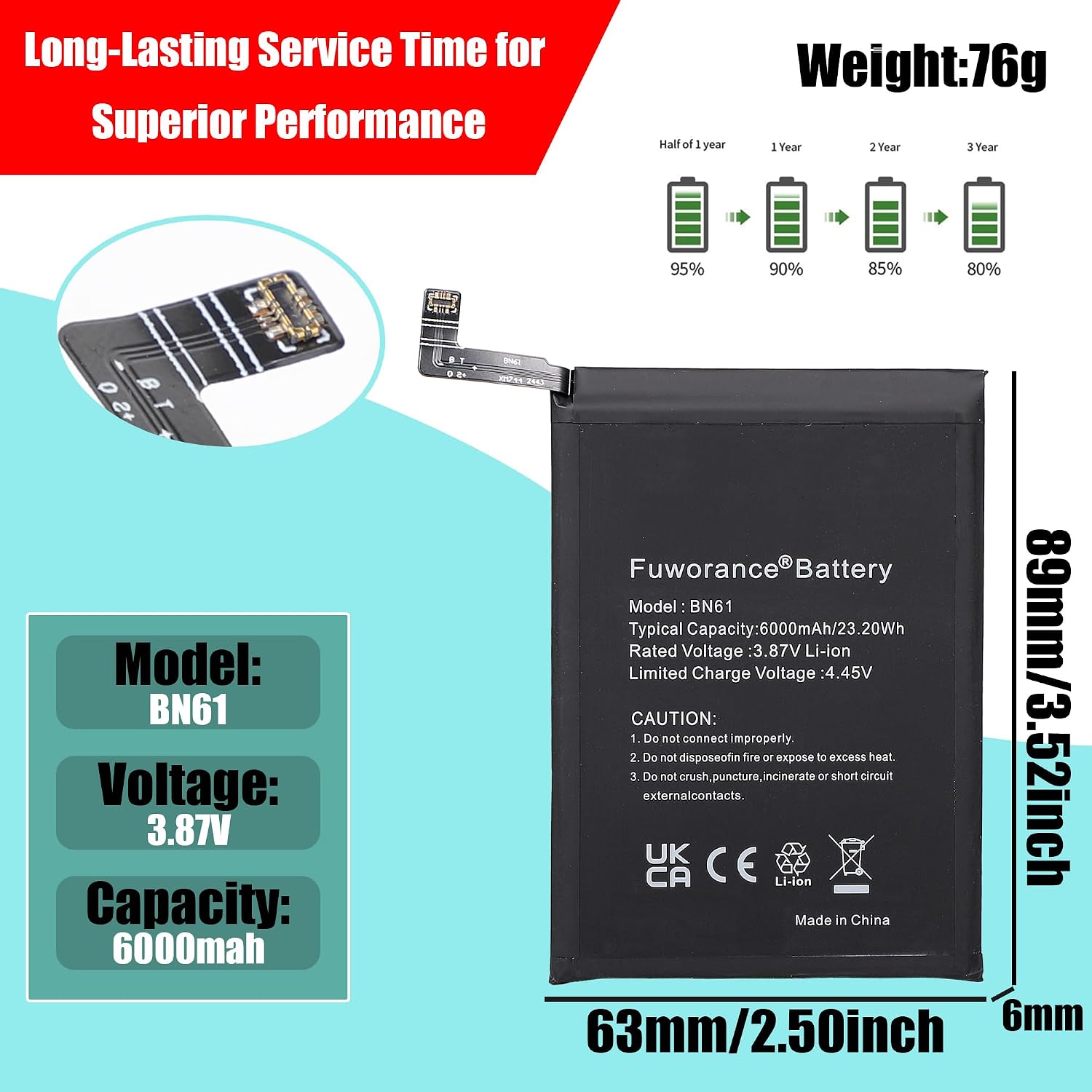 Detalle de Fuworance 6000mAh BN61 Replacement Battery for Xiaomi Poco X3