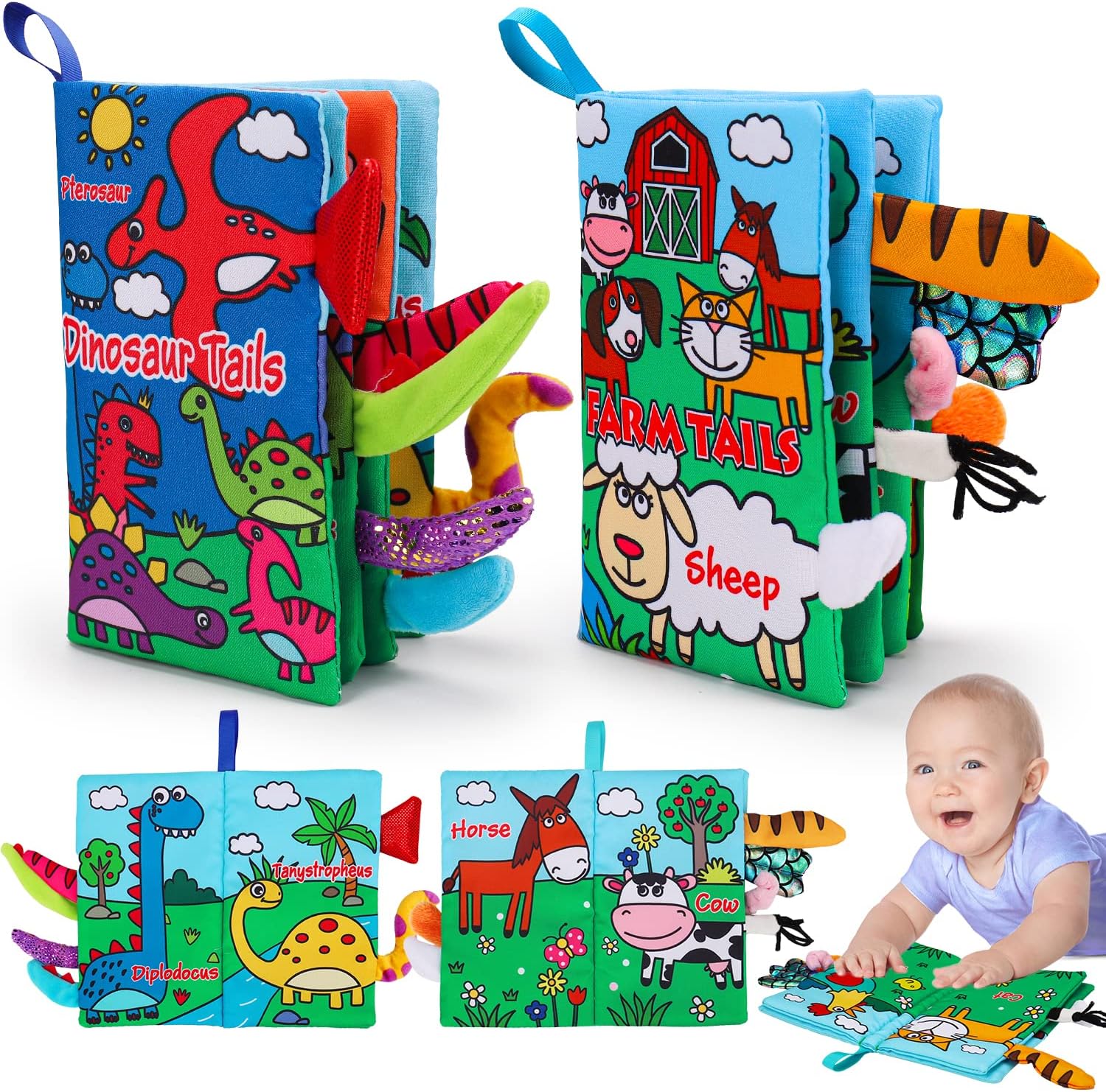 Detalle de Thremhoo 9136A Baby Cloth Books, 2-Pack Farm & Dinosaur Sensory Toys