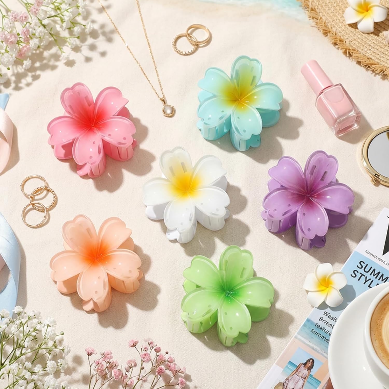 Thumbnail 4 de SMKSL 6-Piece Hawaiian Flower Hair Claw Clips for Women