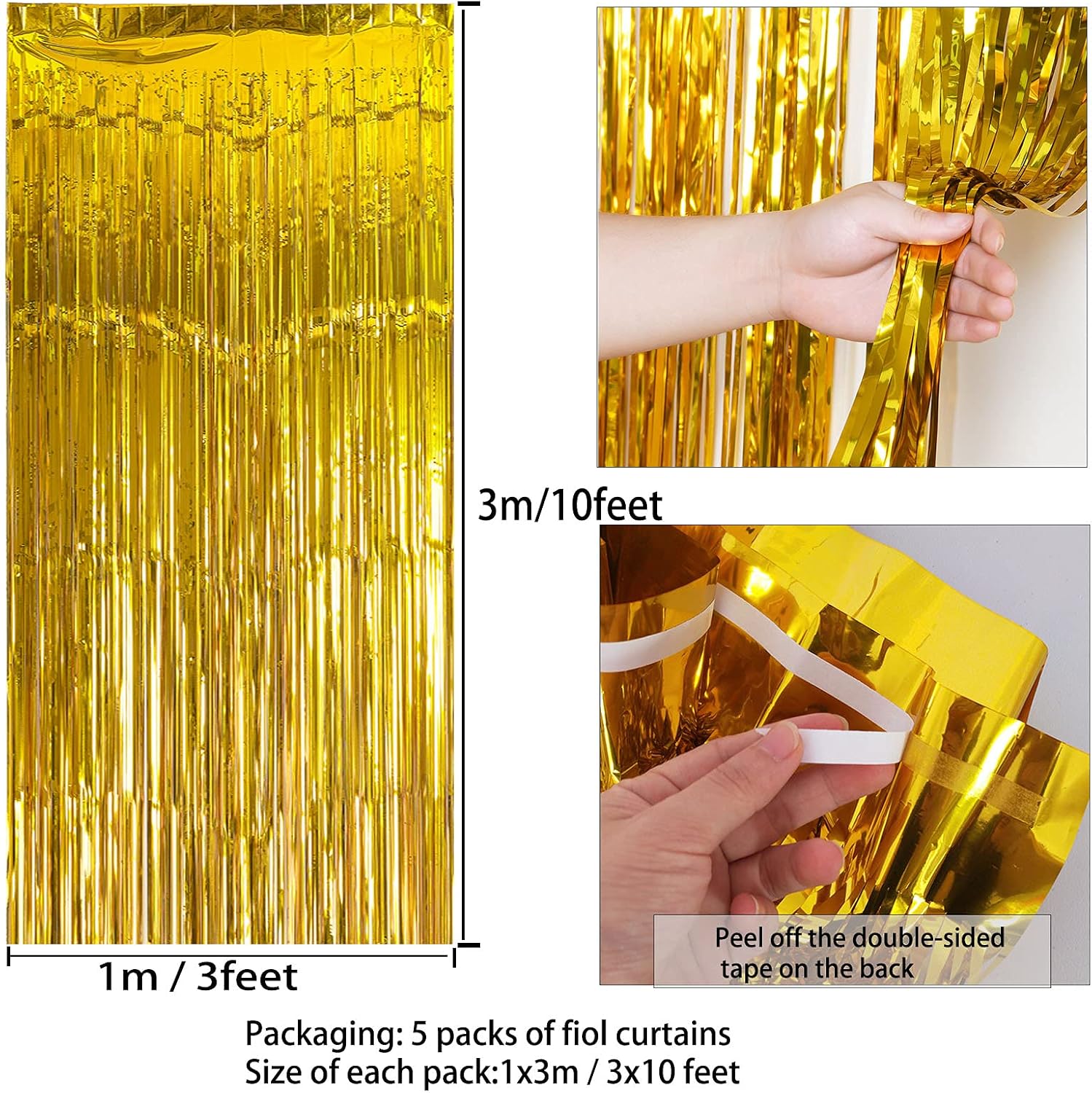 Thumbnail 1 de Kioneer Metallic Tinsel Curtains Gold 5 Packs ⌛🎉