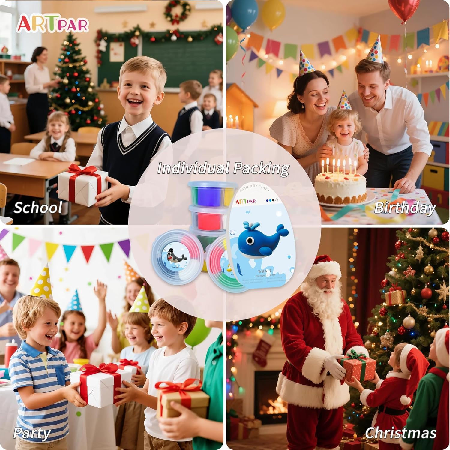 Thumbnail 5 de ARTPAR Air-Dry Clay Kit for Kids: 12 Marine Animals Modeling Set with 4-Color Tins
