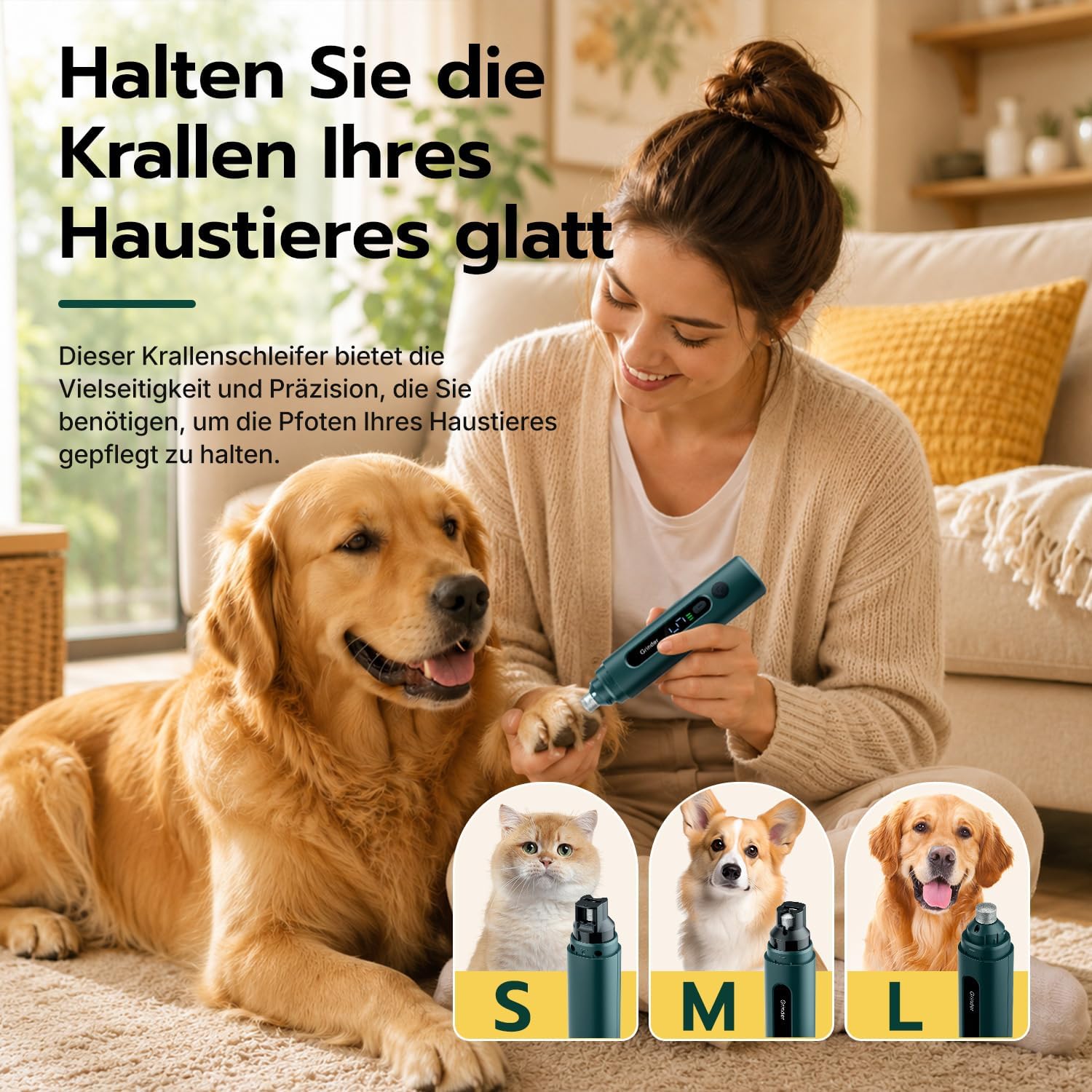 Detalle de Tolesum Krallenschleifer für Hunde – LED-Beleuchtung, 5 Geschwindigkeiten, leiser Betrieb (45–58 dB) für Hunde und Katzen