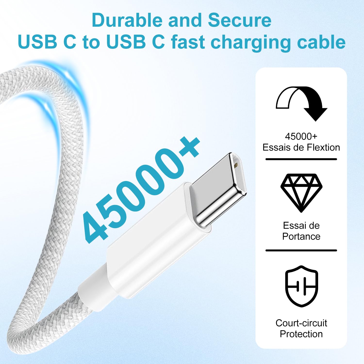 Detalle 2 de USB C Kabel 100W Weiß PD3.0