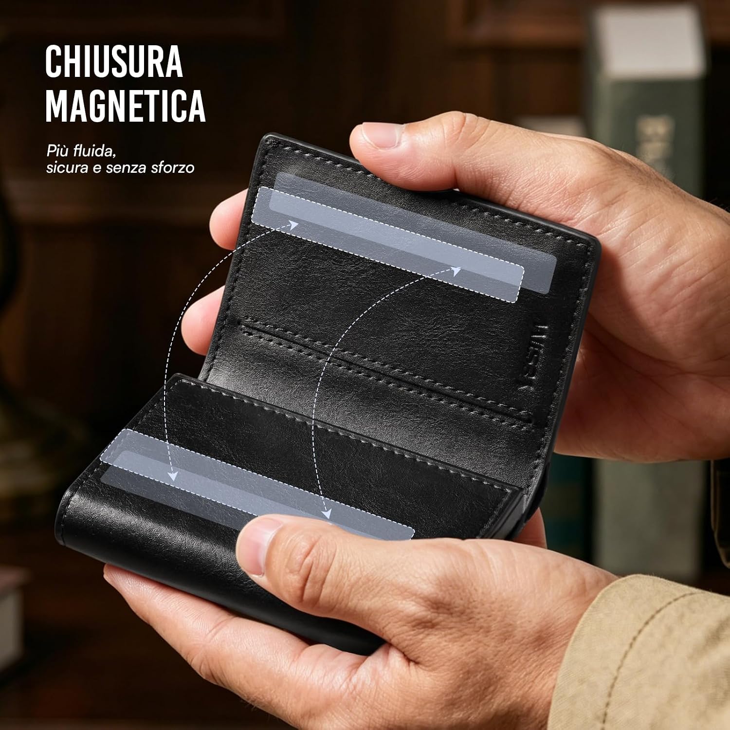 Detalle de YESIIW Portafoglio Uomo Slim: Portafoglio Sottile con Porta Carte Pop-Up RFID