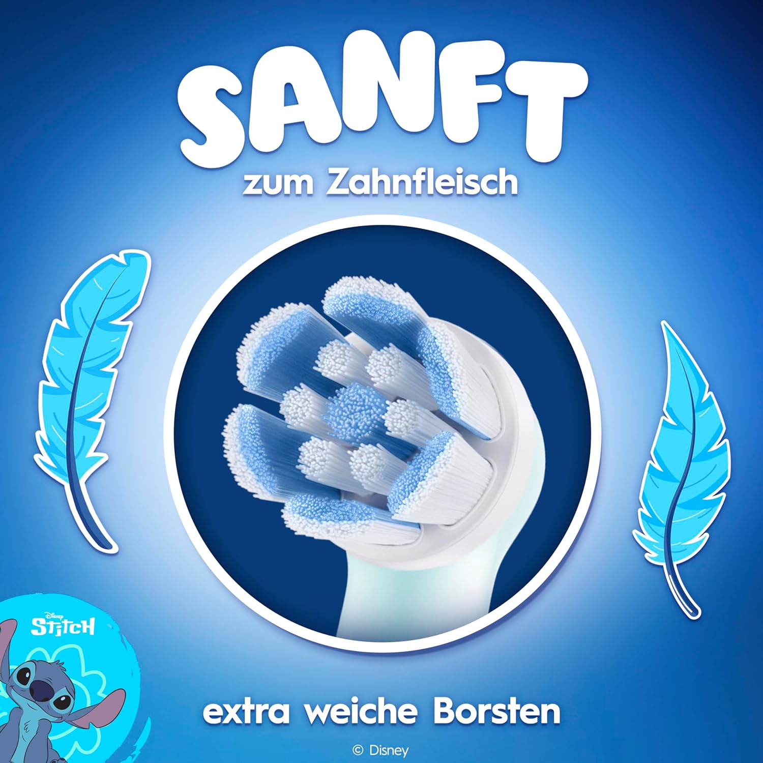 Detalle de Oral-B iO Kids 6+ Disney Stitch Aufsteckbürsten – 4er-Pack, sanft zu Zähnen und Zahnfleisch