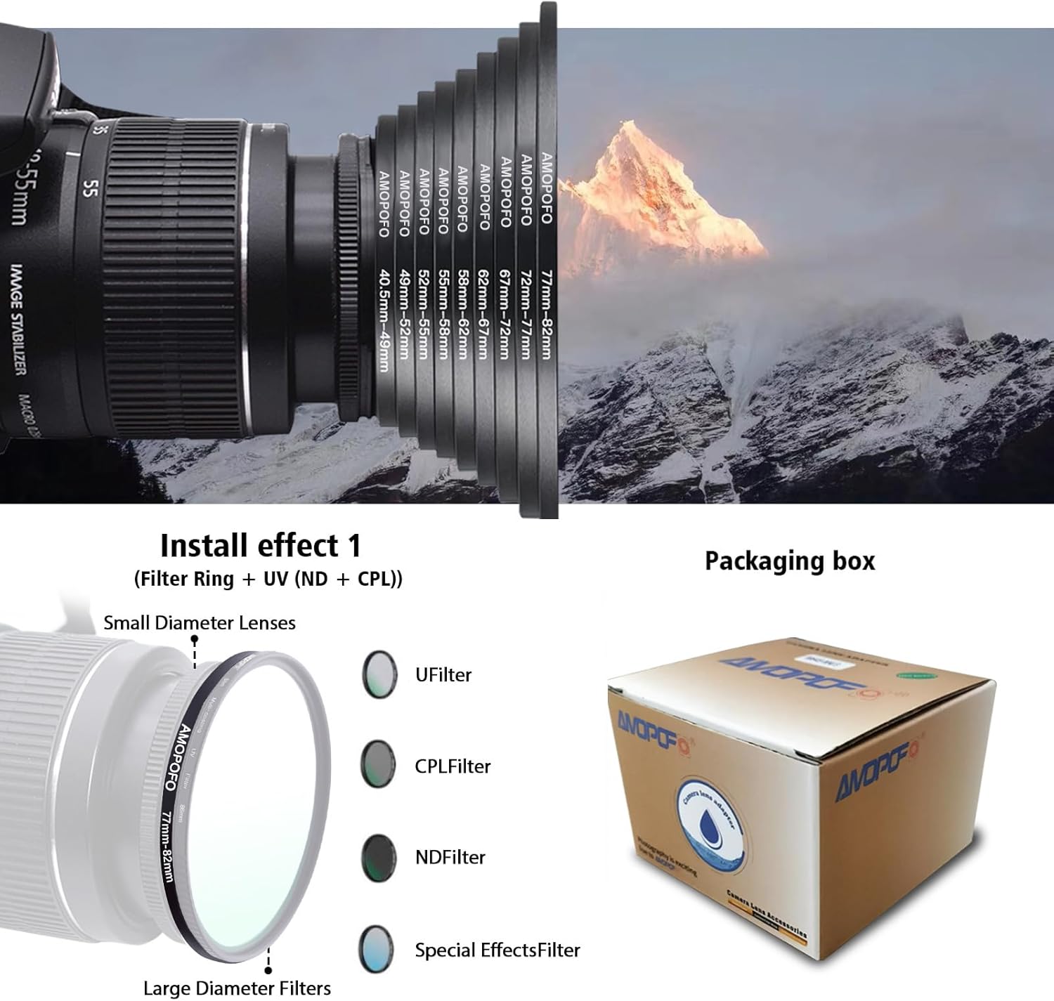 Thumbnail 5 de 9-Stück Filterring-Adapter-Set 40,5–82 mm: Passgenaue Step-Up Ringe für Objektive
